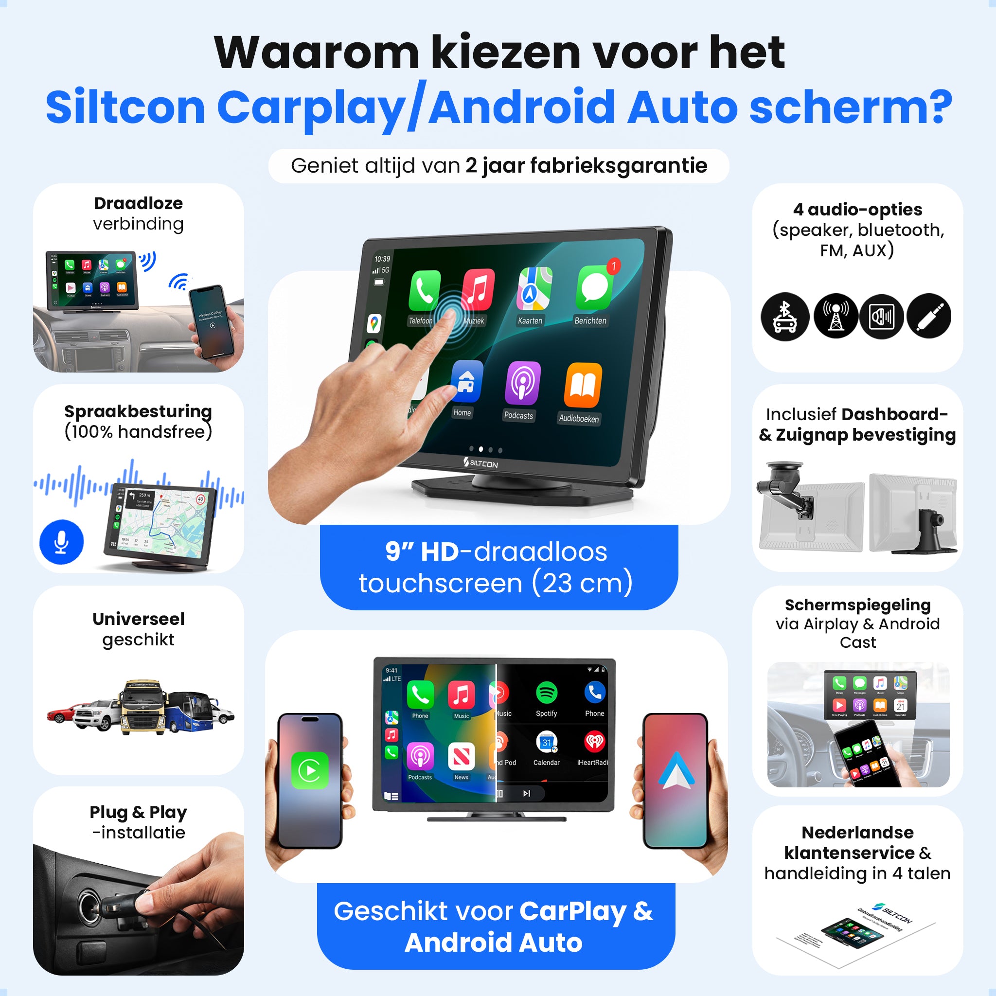 Siltcon® Geschikt voor Carplay Scherm 9 Inch