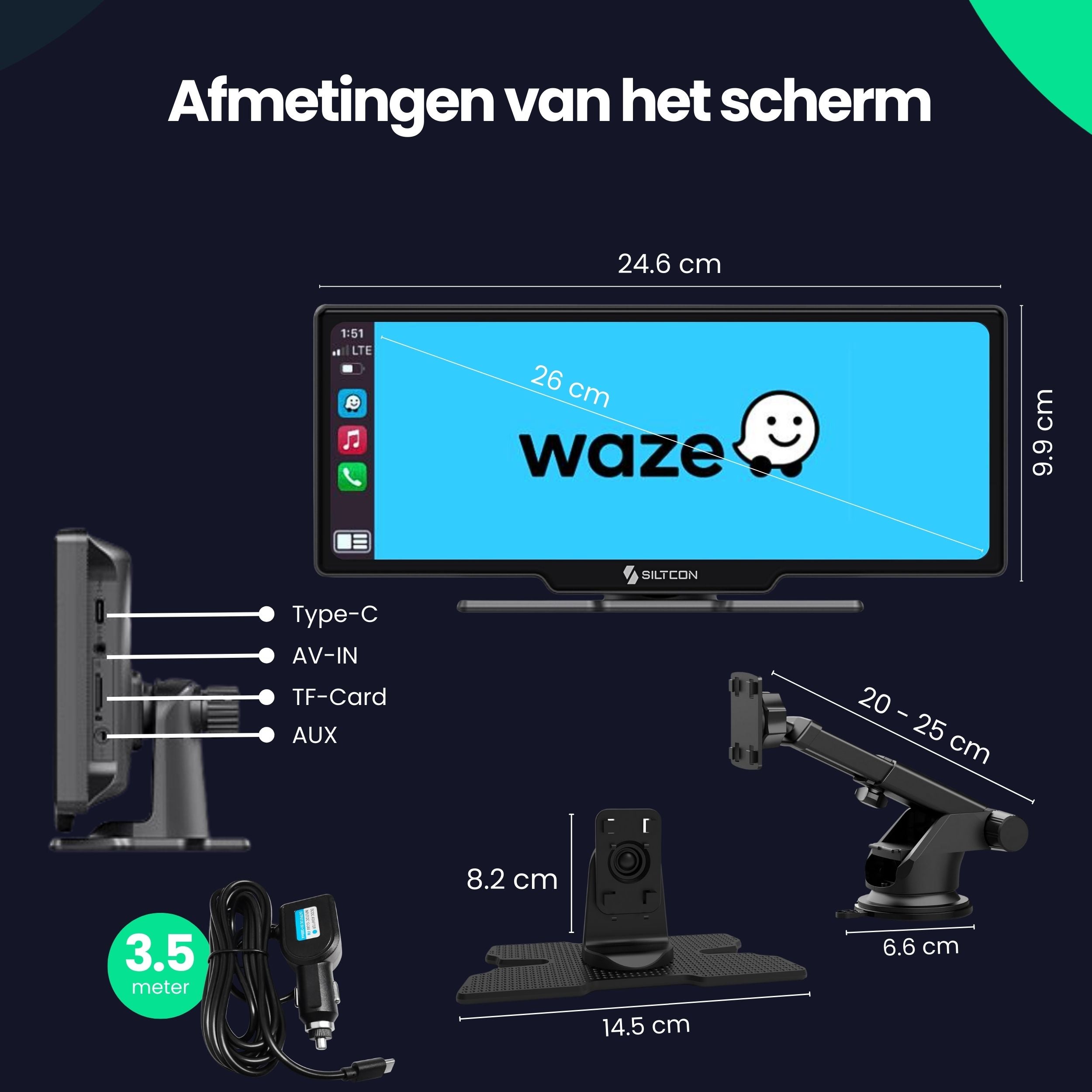 Siltcon 10.26” CarPlay Scherm – Draadloos voor iOS & Android