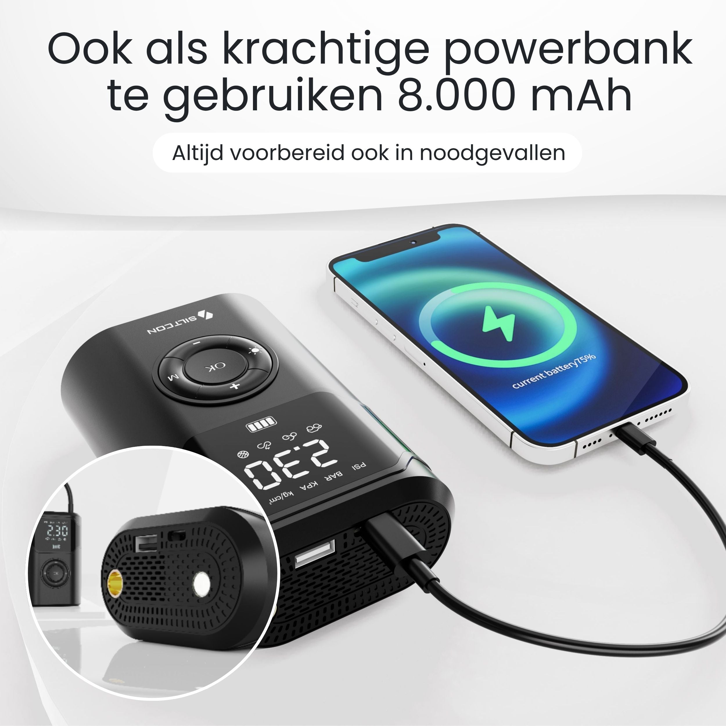 Siltcon Luchtcompressor – 30L/min – 10.5 bar automatische bandenpomp - Siltcon