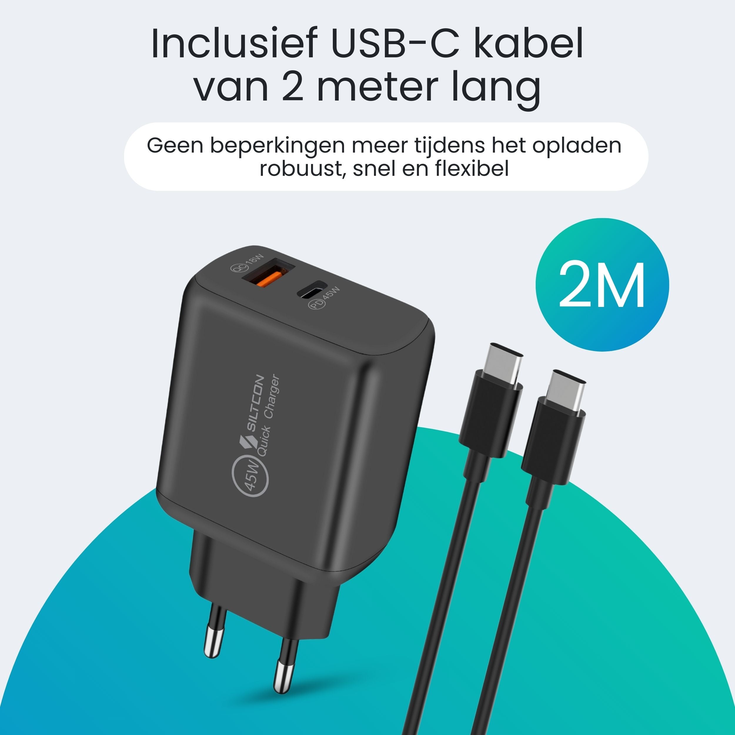 Siltcon 45W USB-C Snellader – Supersnel & Universeel Opladen
