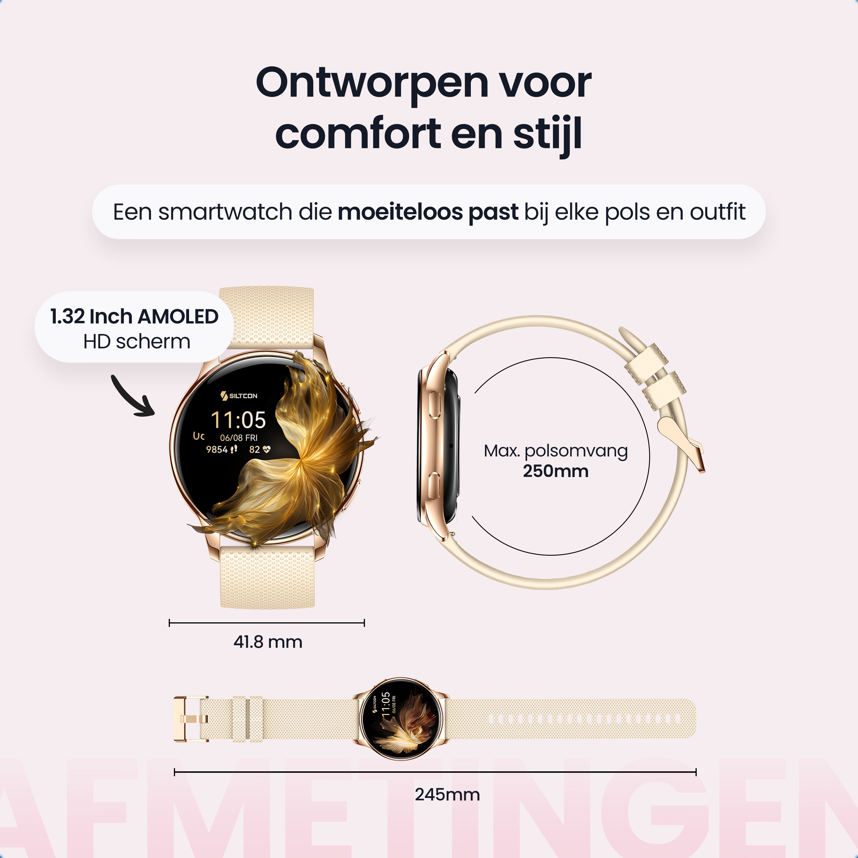 Siltcon Auréa Smartwatch Dames – Incl. 5 bandjes