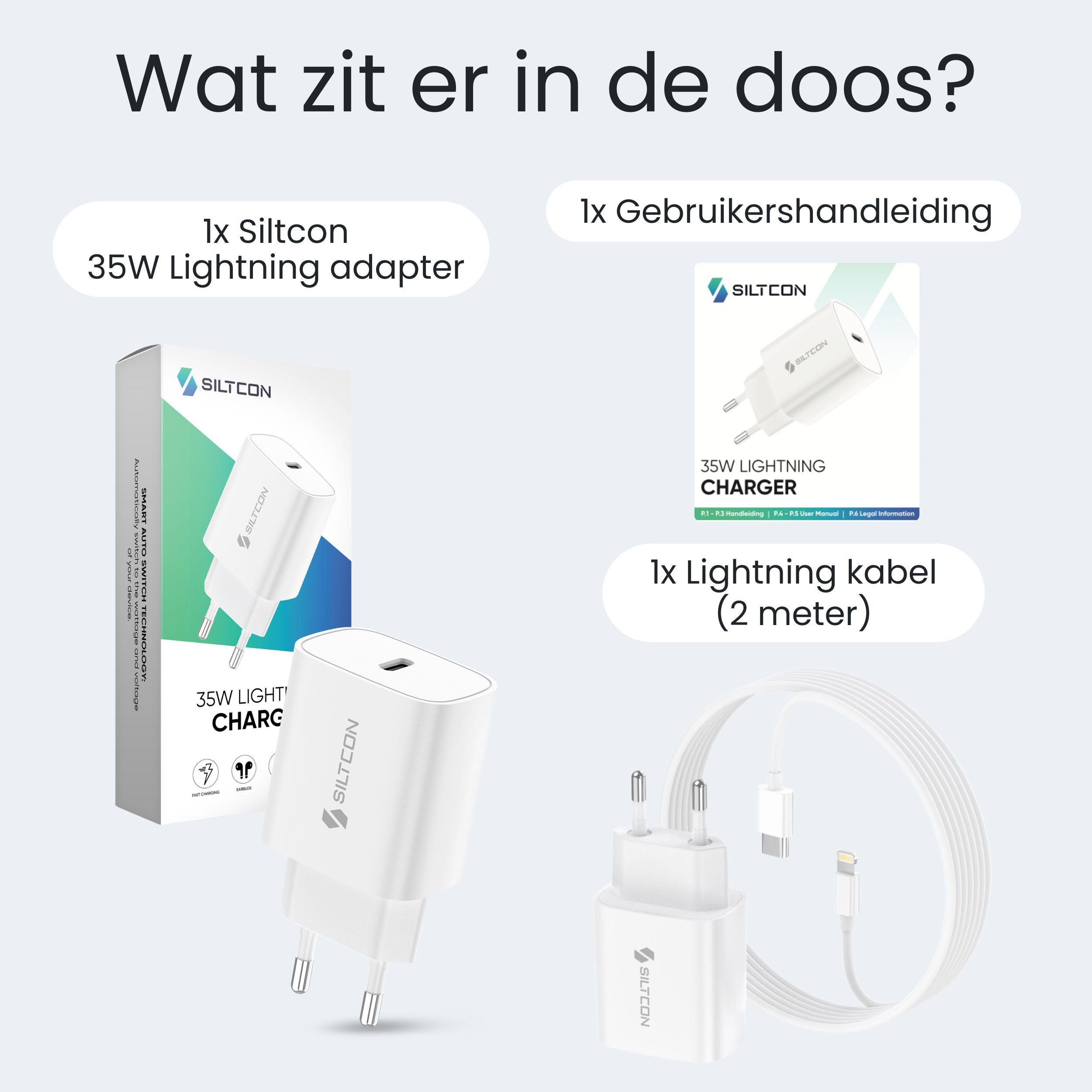 Siltcon 35W iPhone Snellader – USB-C naar Lightning Adapter 2m – iPad / iPhone / AirPods Oplader - Siltcon
