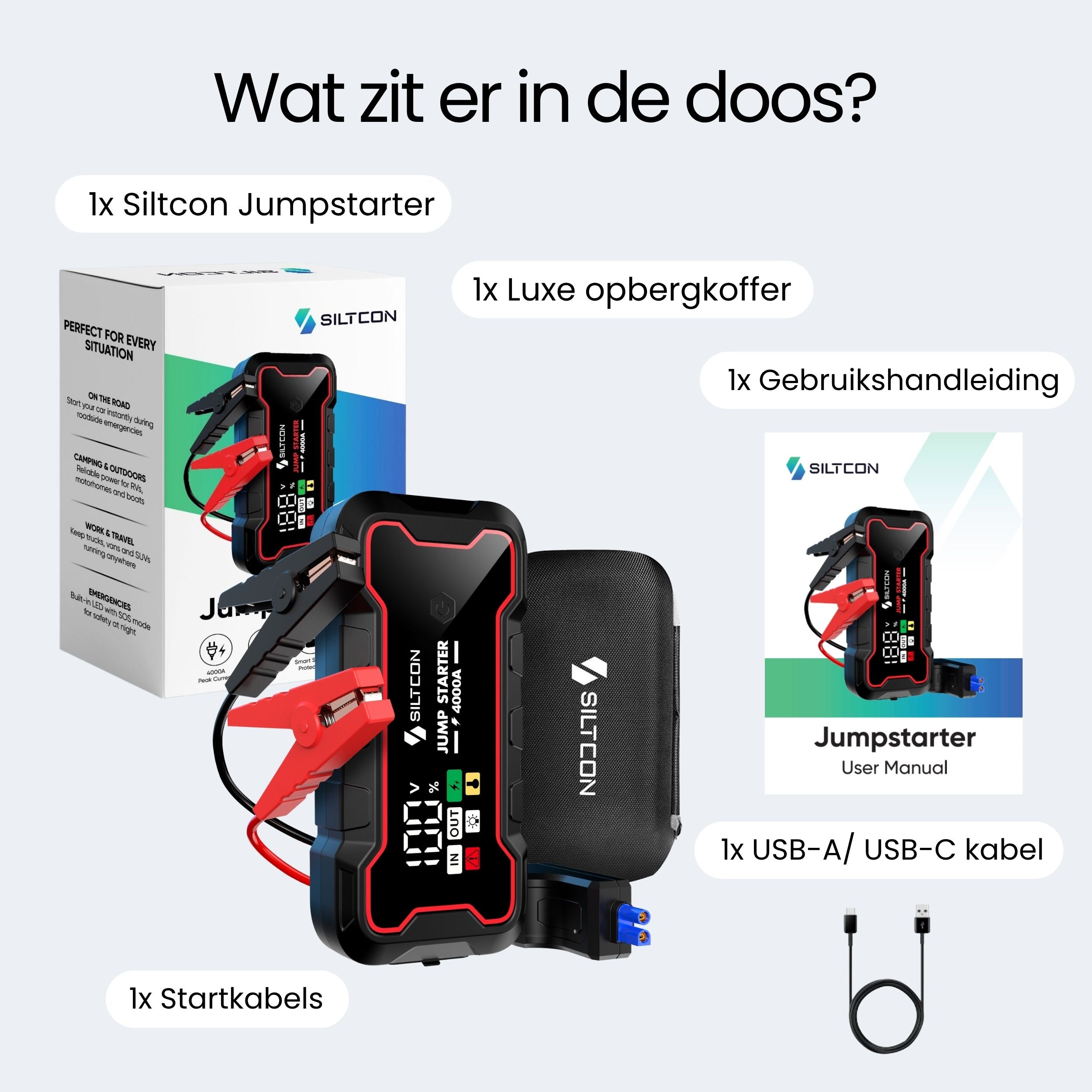 Siltcon Jumpstarter Voor Auto 4000A – Accu Starter & Powerbank 24000mAh - Siltcon