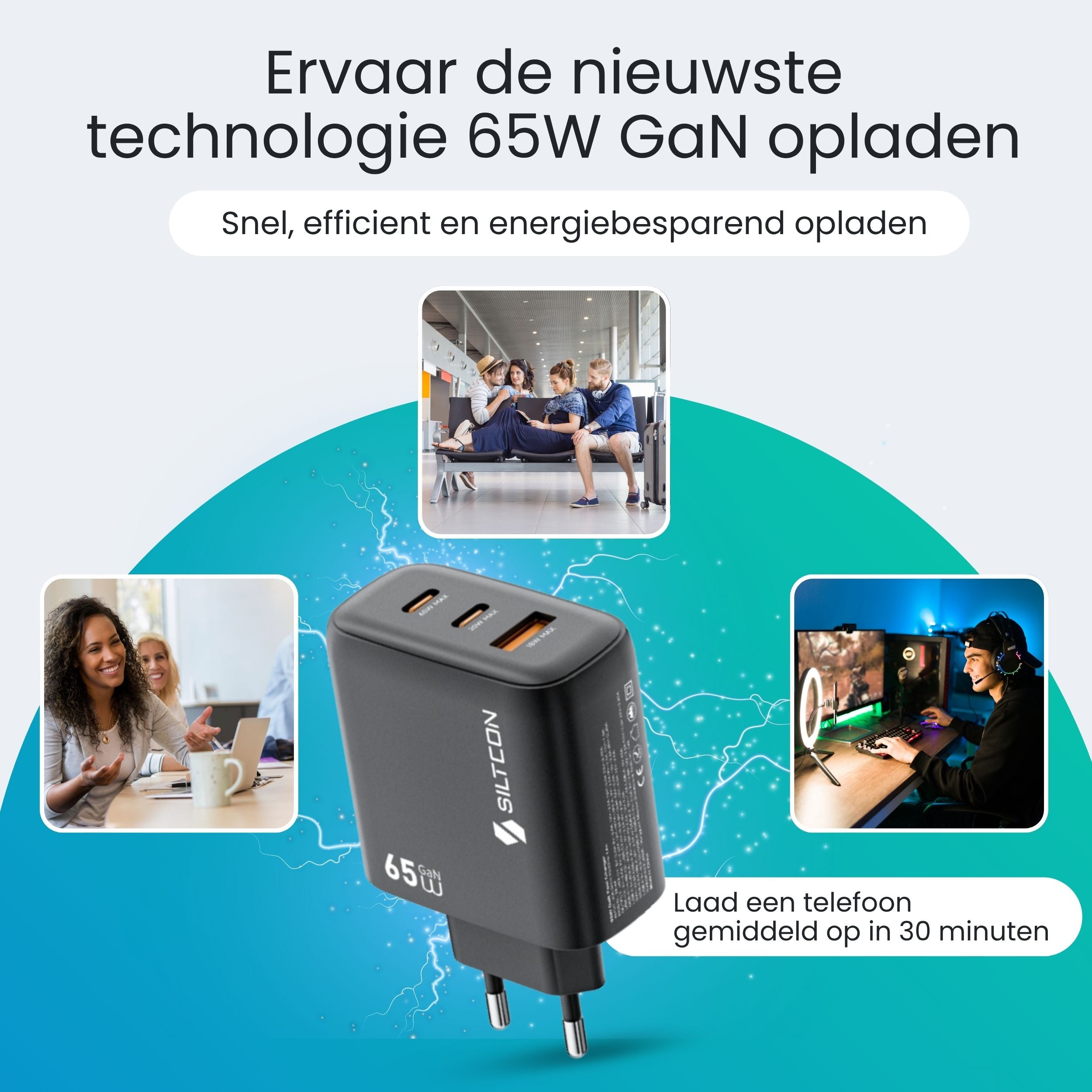 Siltcon 65W USB-C Adapter – Snellader voor Laptop & iPhone