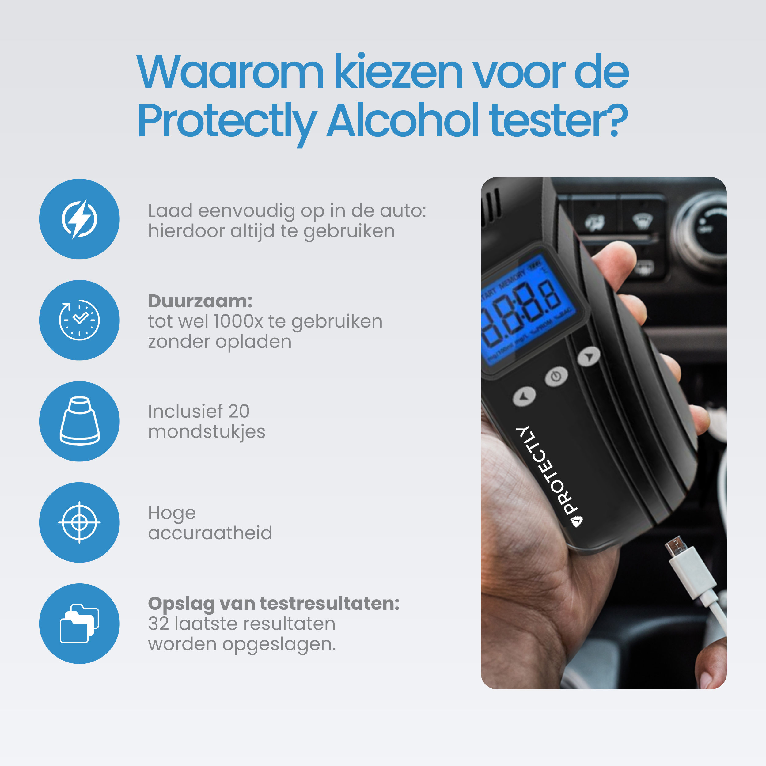 Protectly Digitale Alcoholtester 1.0 20 extra mondstukjes - Siltcon