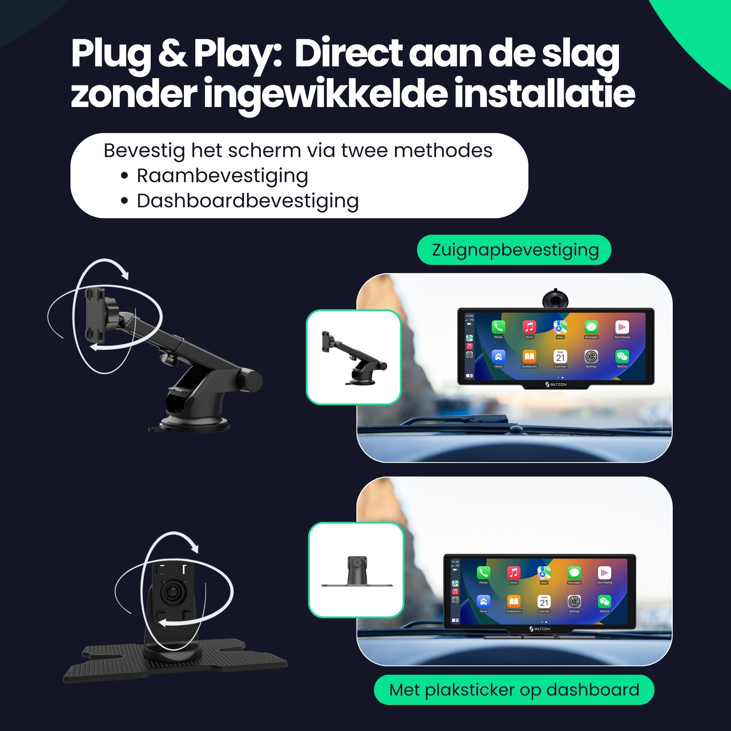 Siltcon 10.26” CarPlay Scherm – Draadloos voor iOS & Android