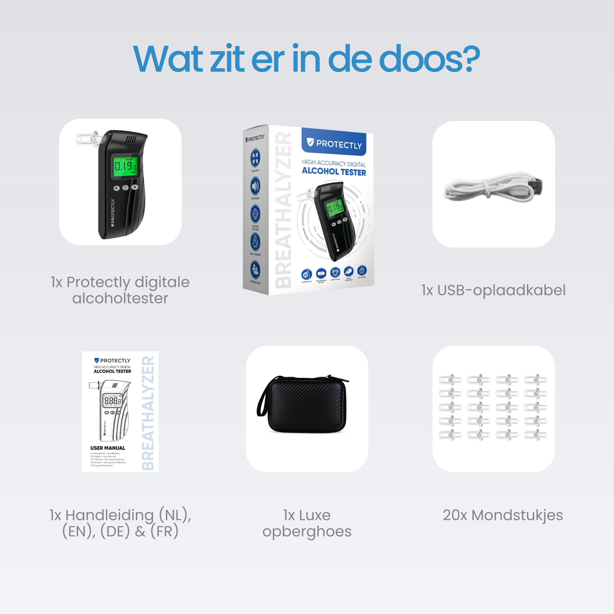 Protectly Digitale Alcoholtester 1.0 20 extra mondstukjes - Siltcon