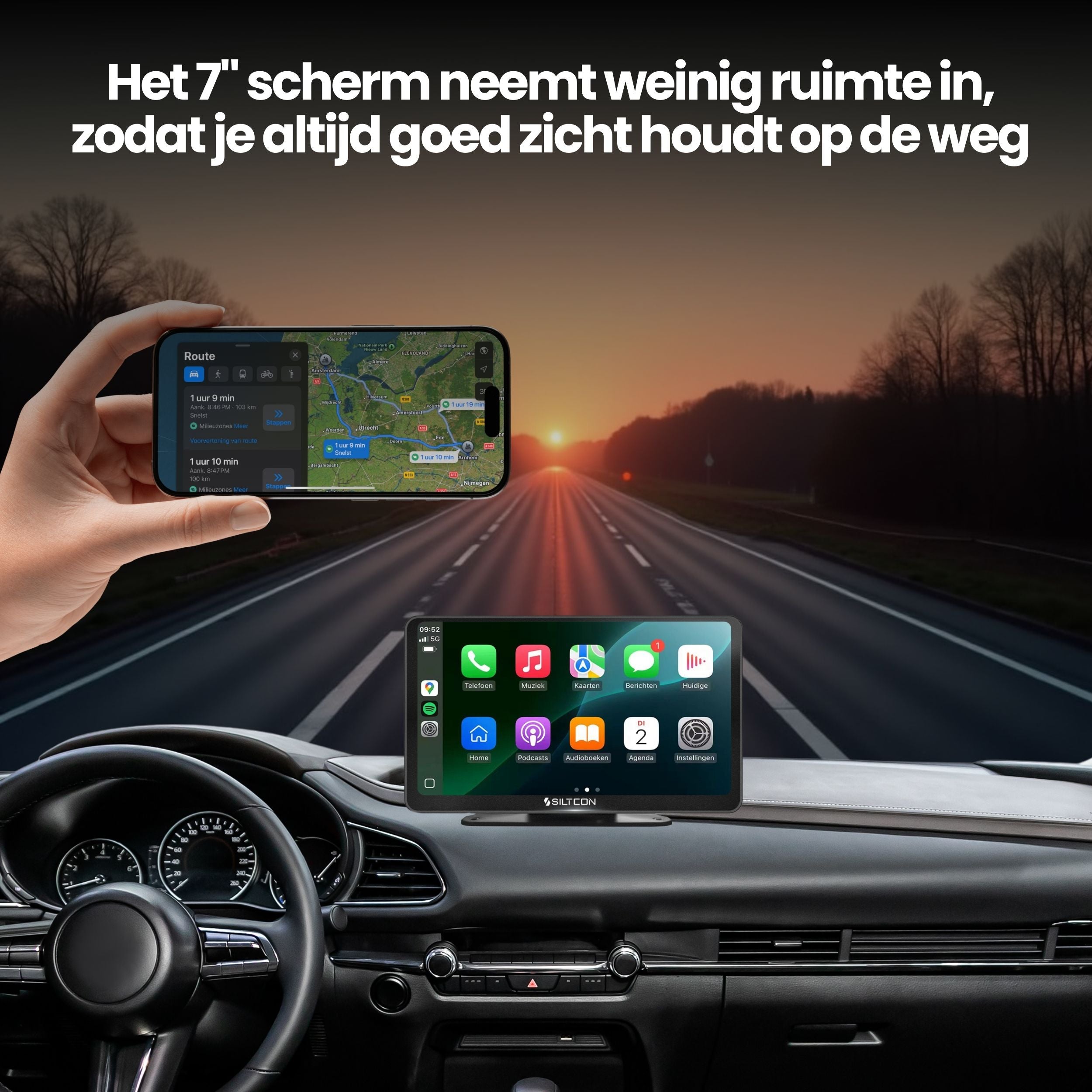 Siltcon CarPlay Scherm 7 Inch – Geschikt voor Apple & Android – Draadloos gebruik