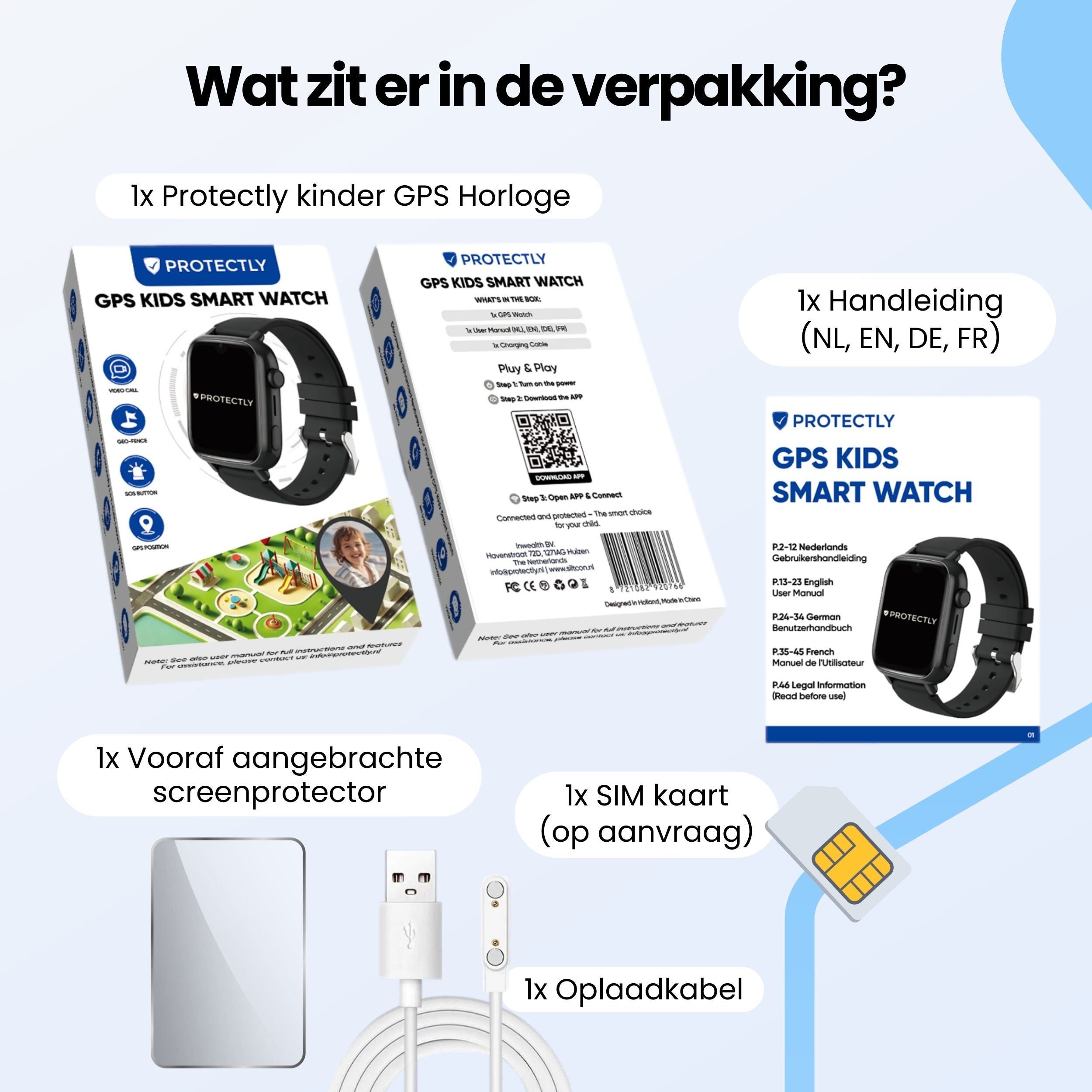 Protectly Kinder GPS Horloge – Smartwatch kind met bellen – GPS & SOS