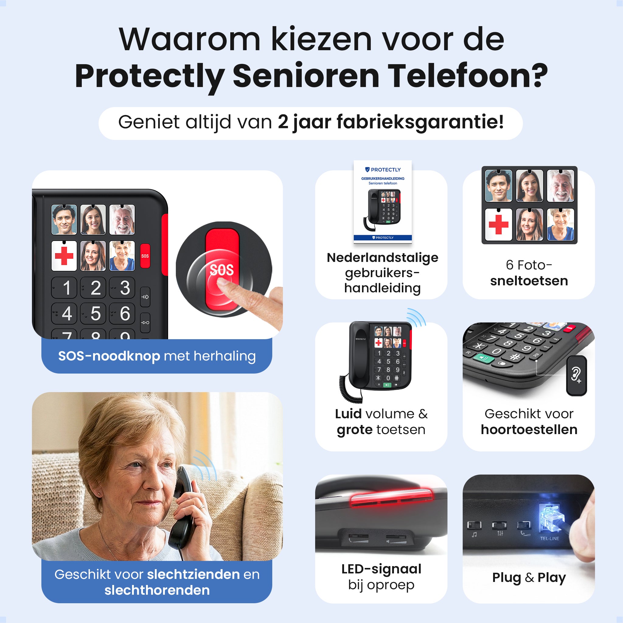 Protectly Senioren Telefoon - SOS-Noodknop - Vaste Telefoon