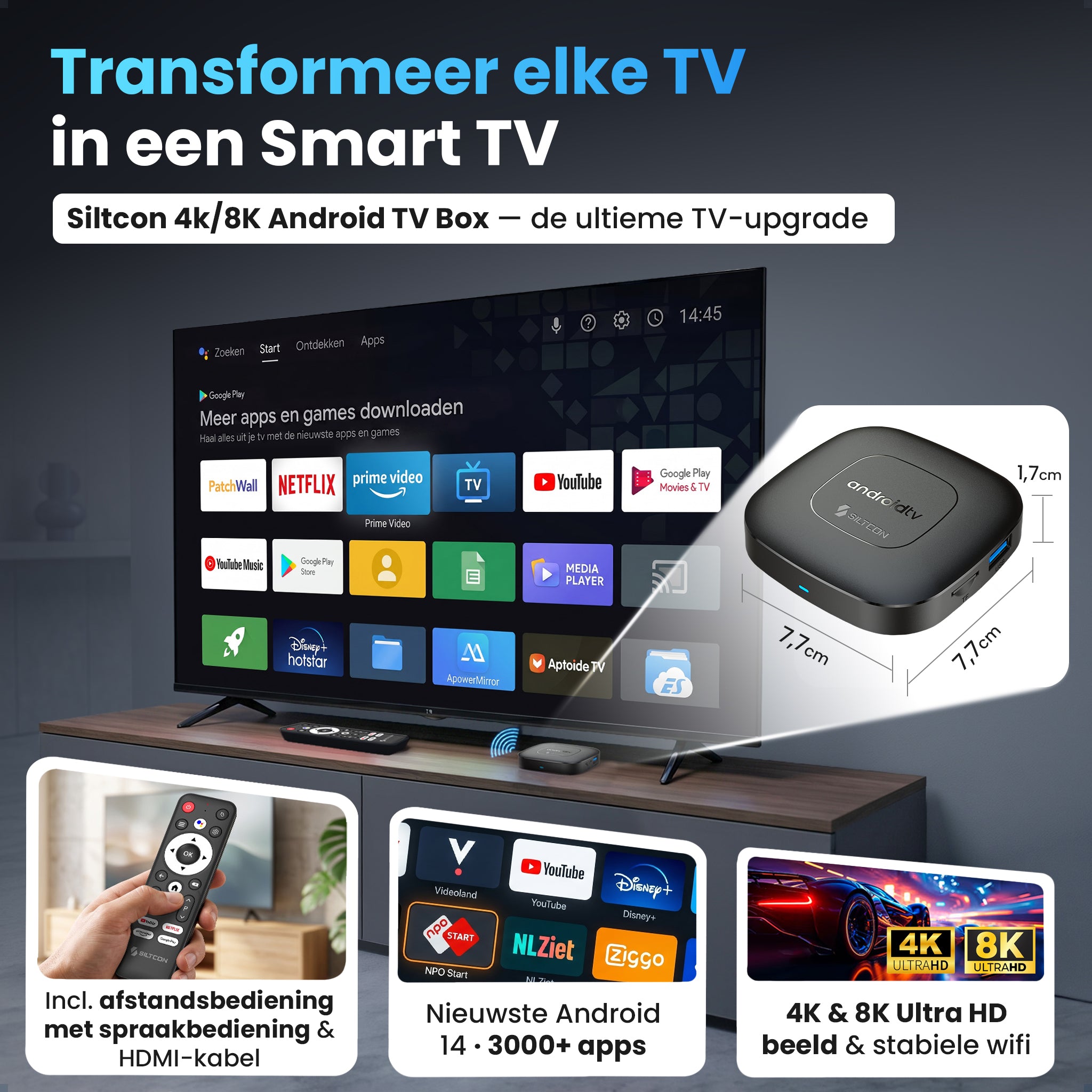 Siltcon® Android TV Box 4K & 8K HDR - Zwart