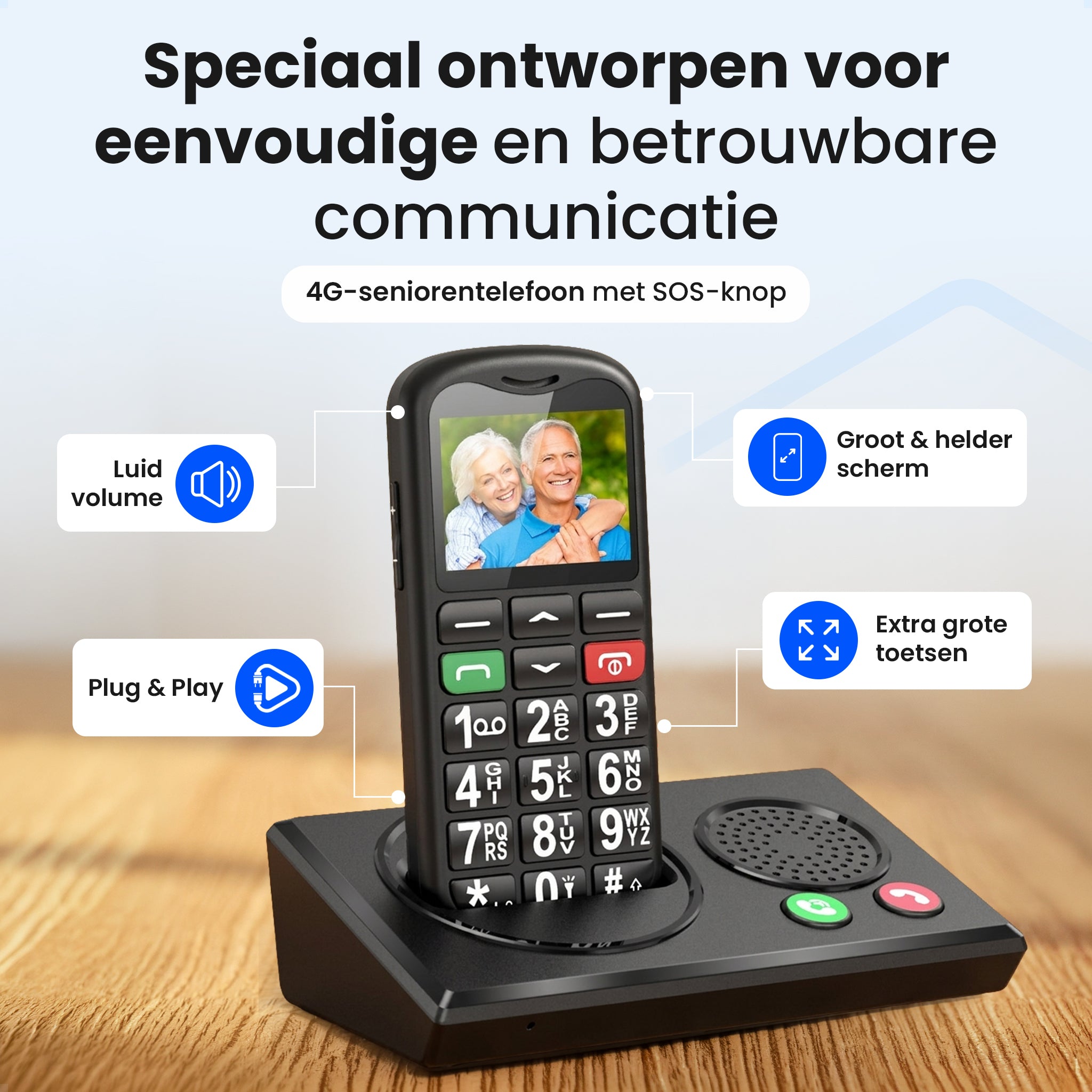 Protectly® Senioren Telefoon - 4G - Met Homebase