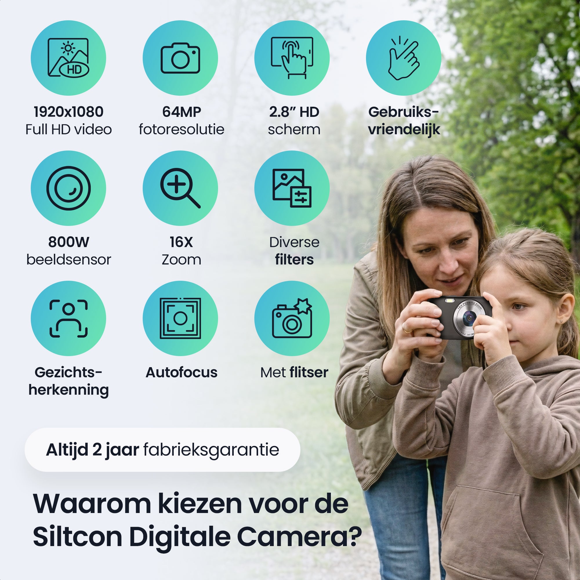 Siltcon® Digitale Camera - Full HD - 64 MP - Zwart