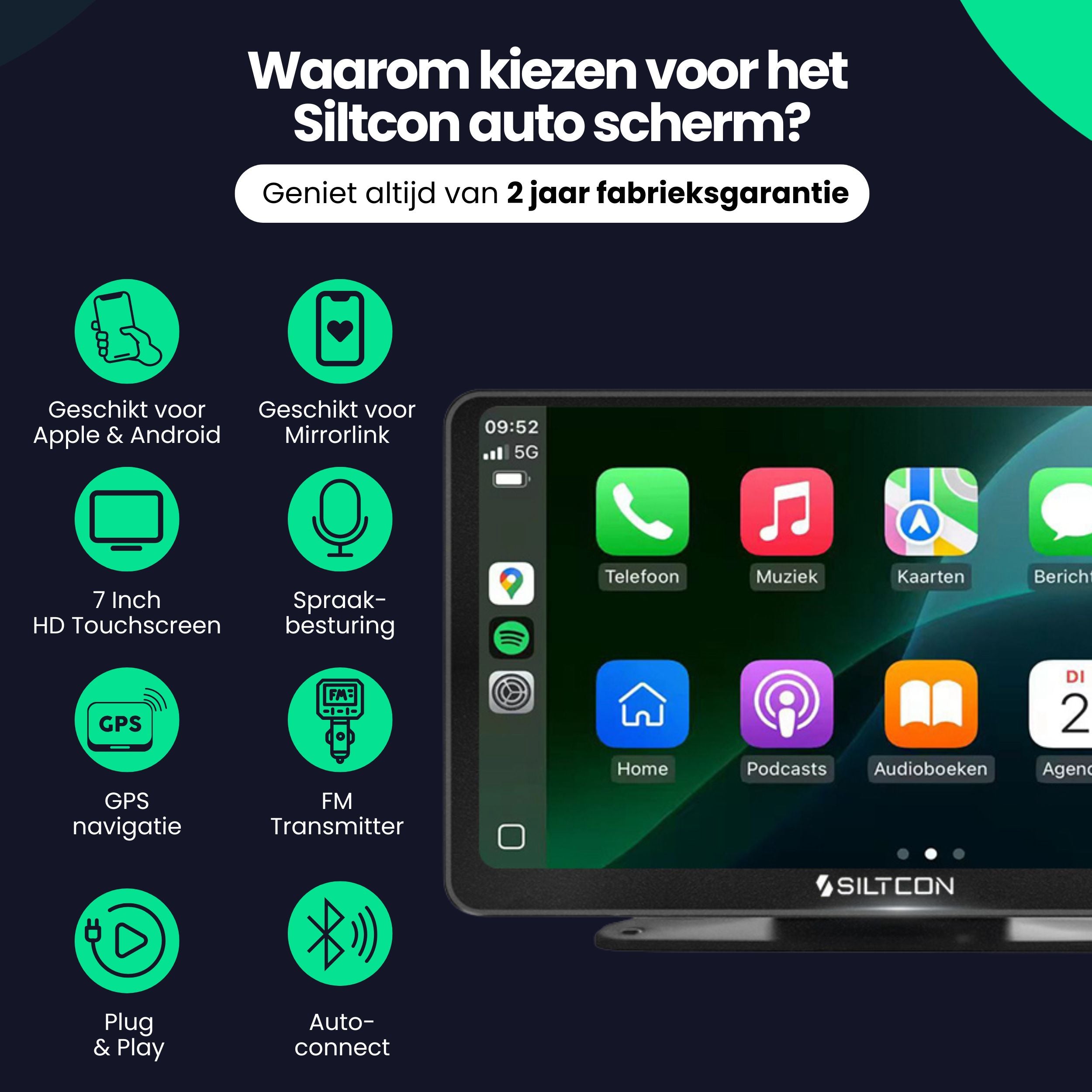 Siltcon CarPlay Scherm 7 Inch – Geschikt voor Apple & Android – Draadloos gebruik