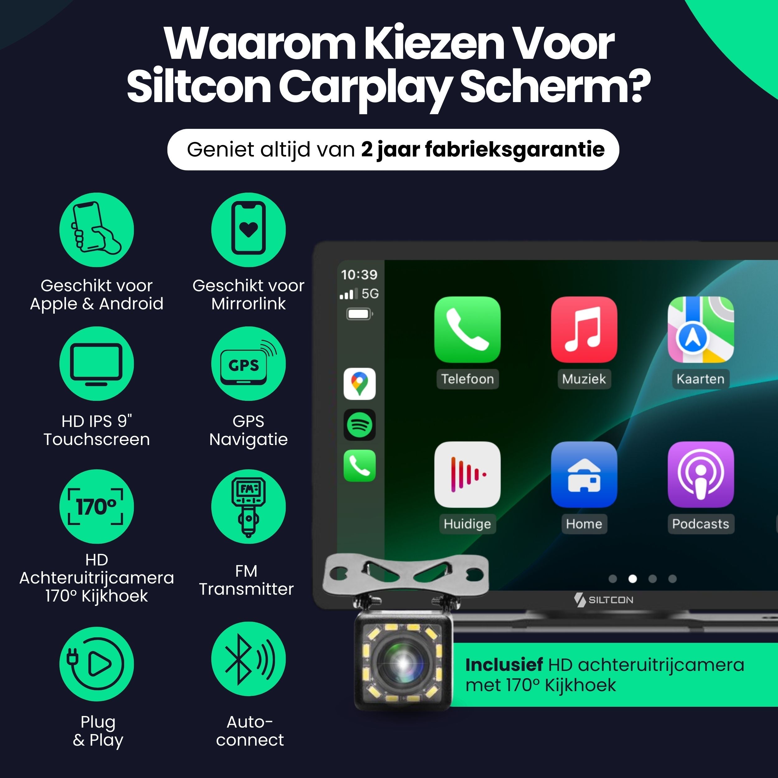 Siltcon 9” Carplay Scherm / Android Auto