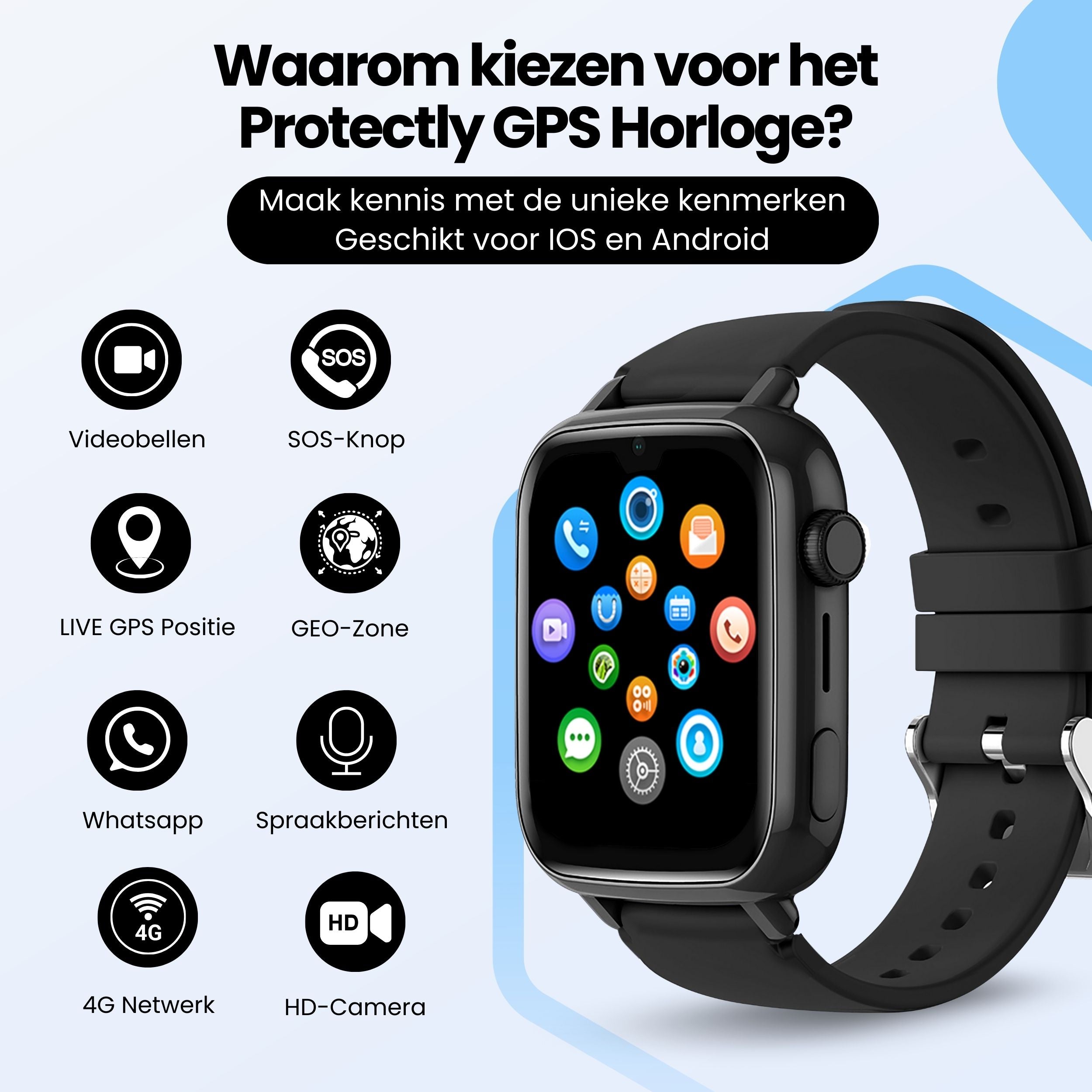 Protectly Kinder GPS Horloge – Smartwatch kind met bellen – GPS & SOS
