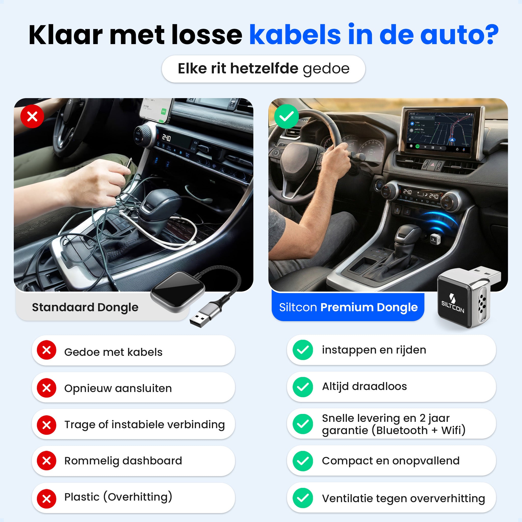 Siltcon® Ultra Compact 2-in-1 Geschikt voor Draadloos Carplay Dongle