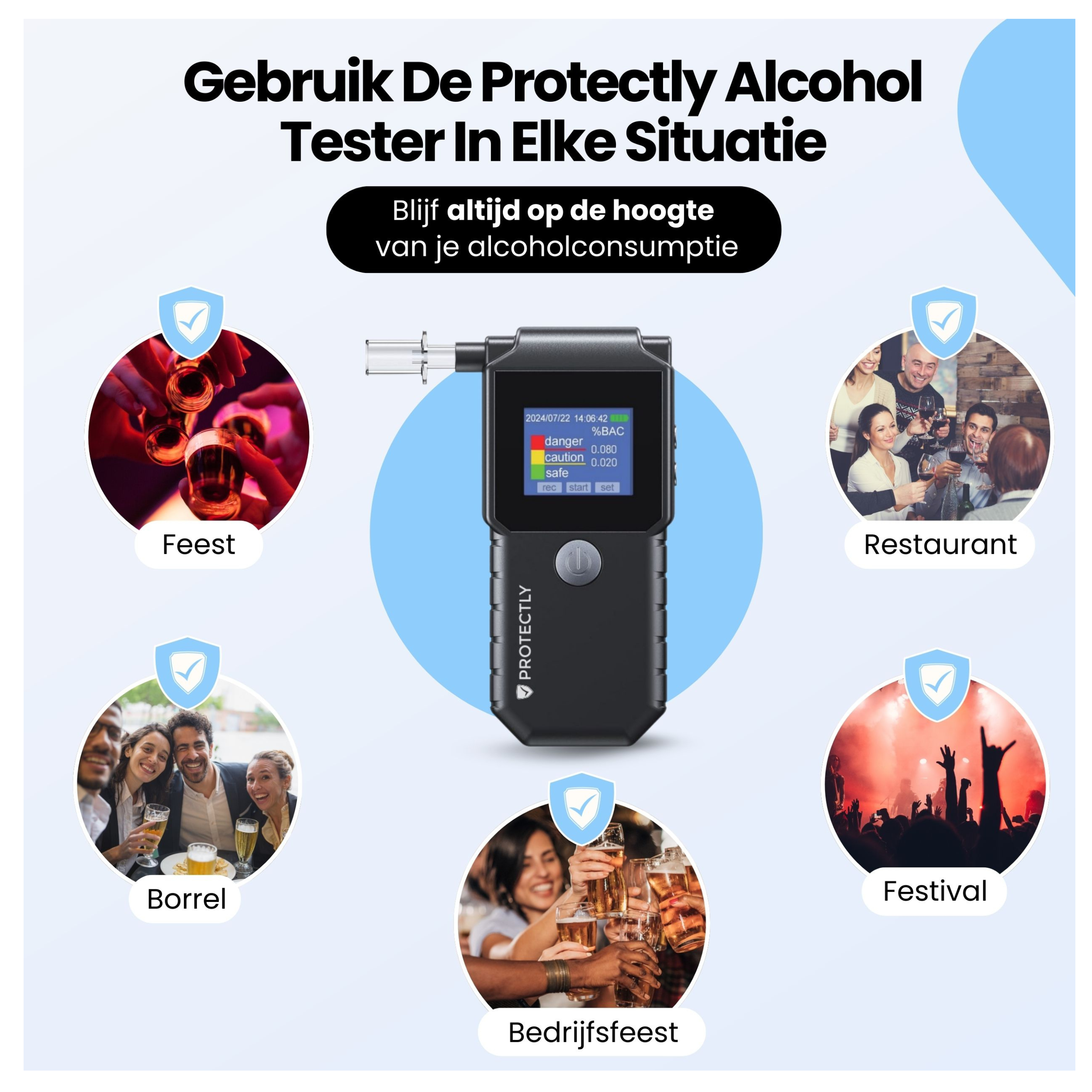 Protectly Alcoholtester Digitaal – 20 mondstukjes - Siltcon