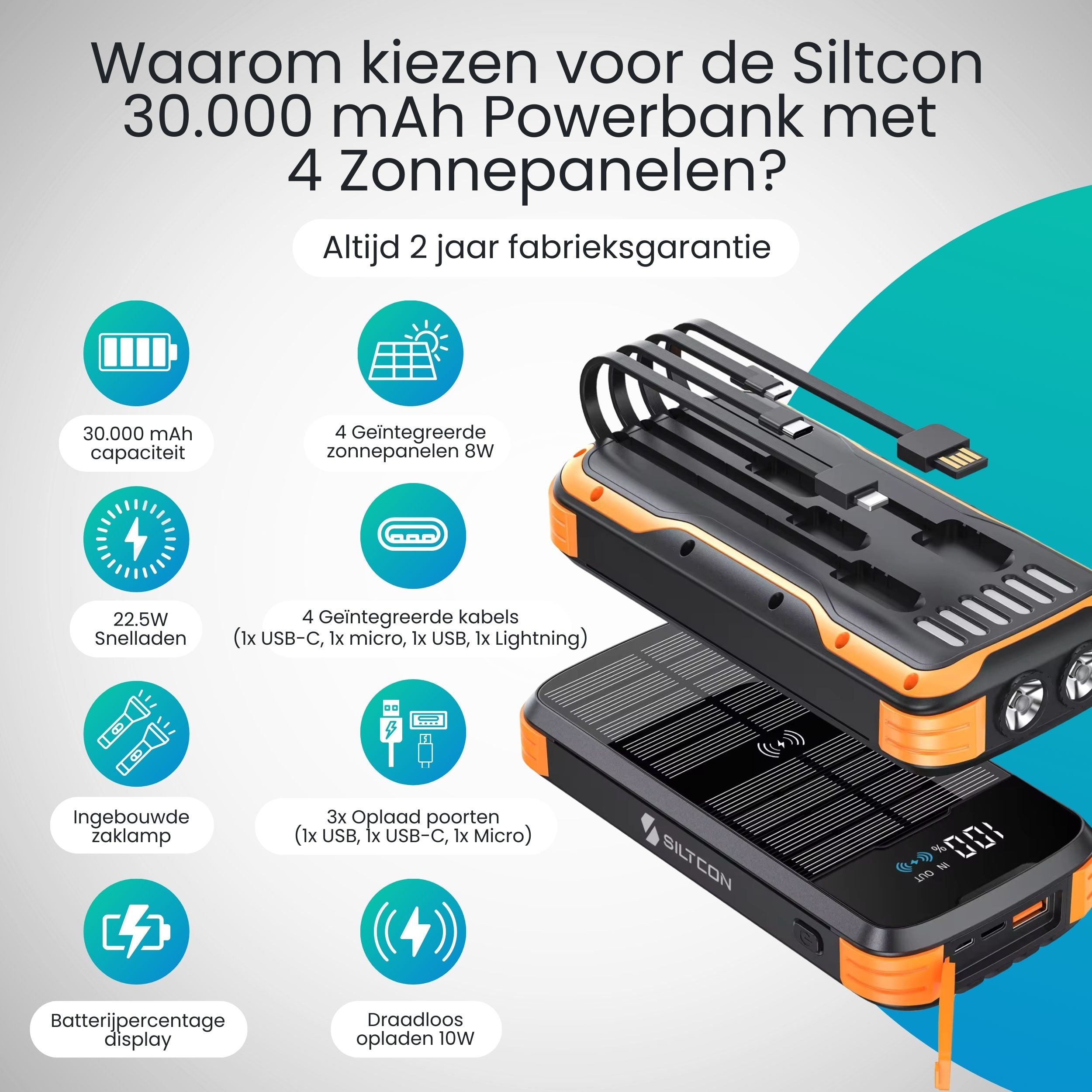 Siltcon® Powerbank with 4 solar panels
