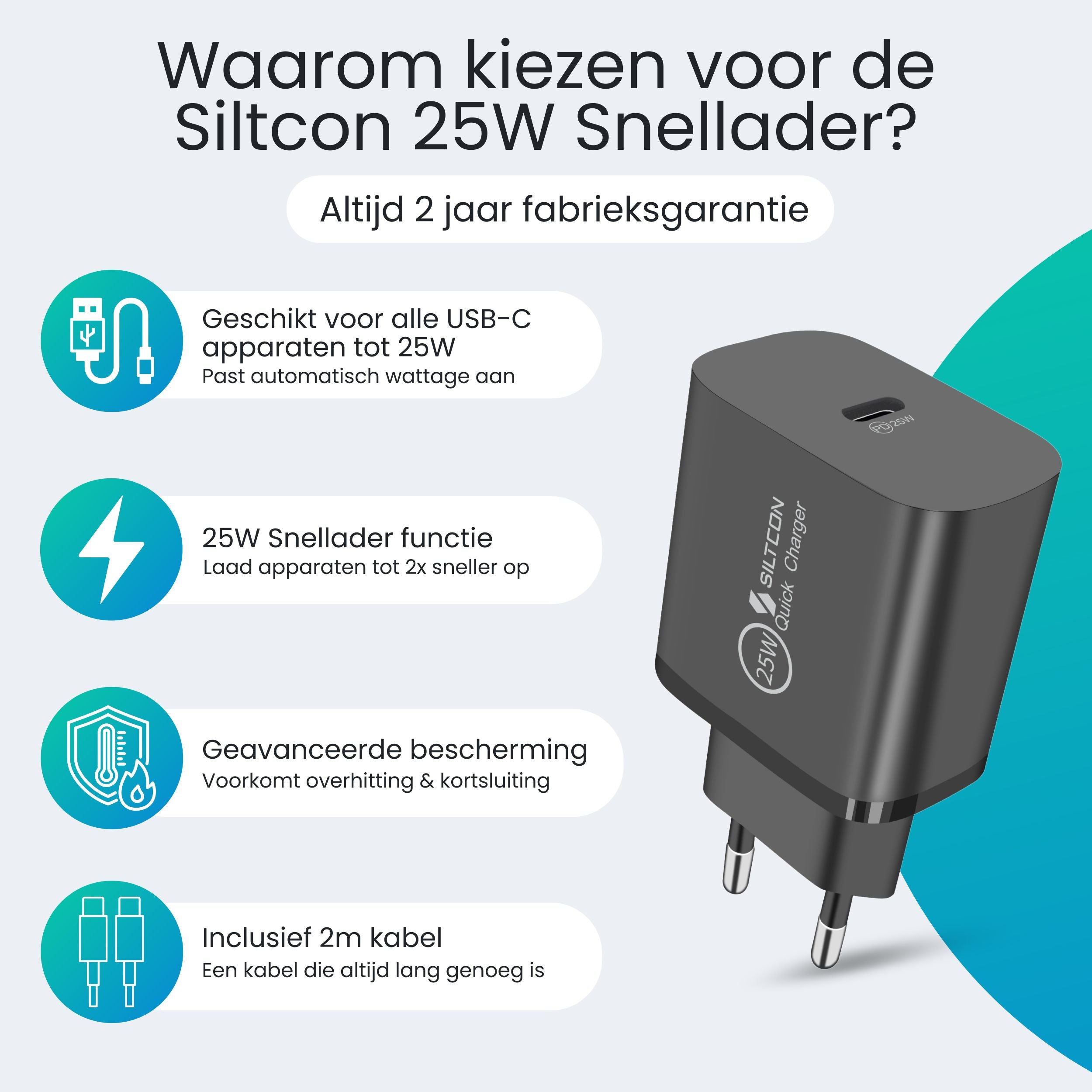 Siltcon 25W USB-C Snellader – Compact & Supersnel Opladen