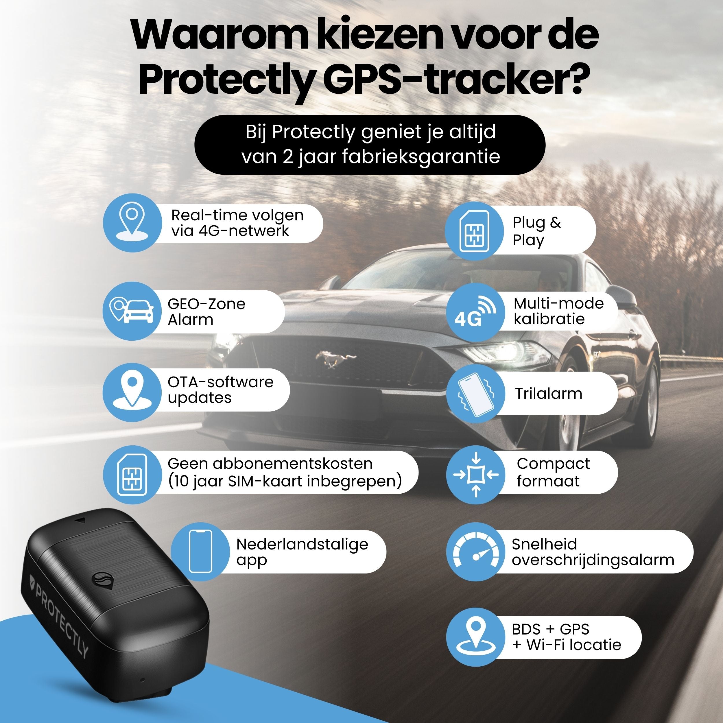 Protectly OBD GPS Tracker – Zonder Abonnement – 4G Tracking Auto