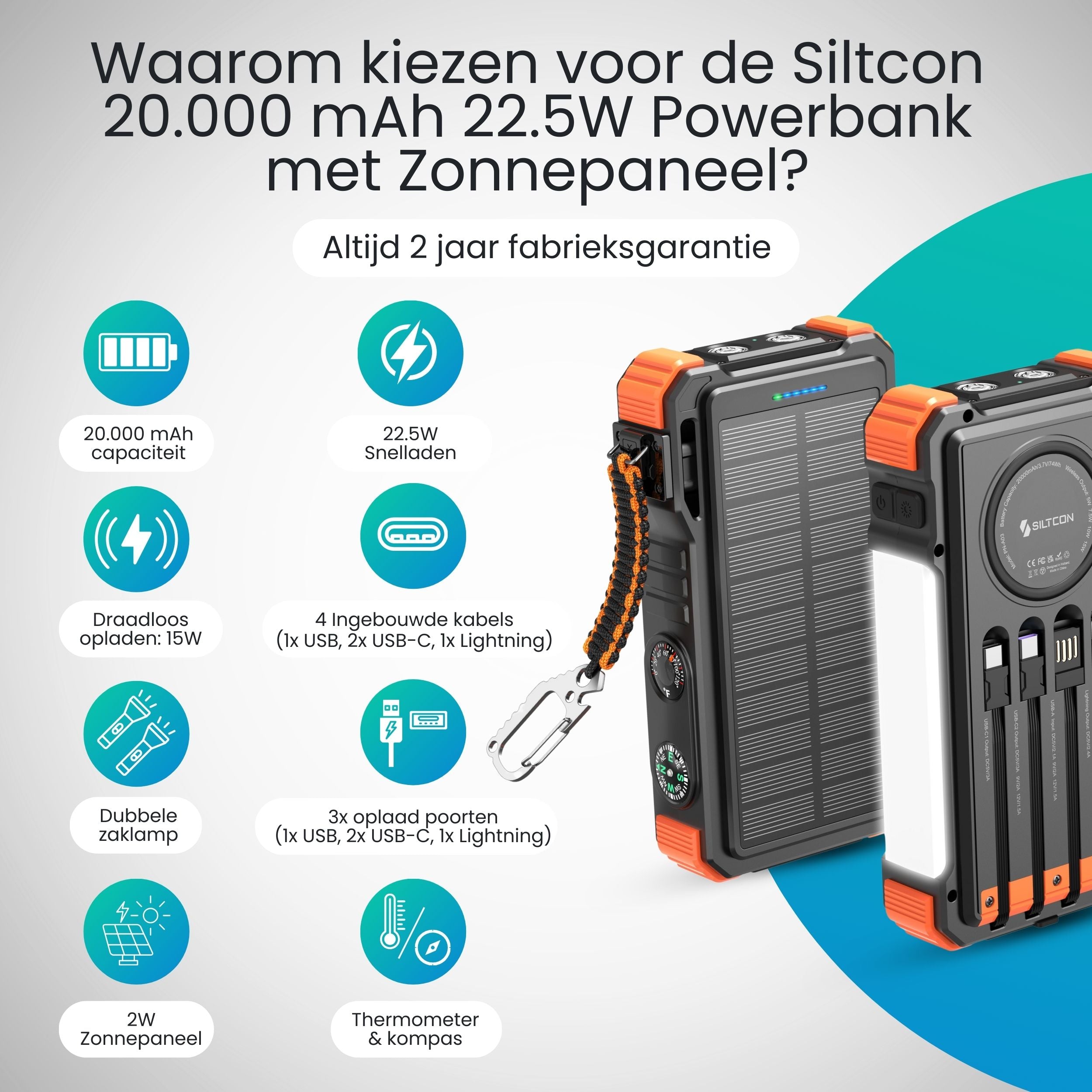 Siltcon – Solar Powerbank 20000 mAh - Siltcon