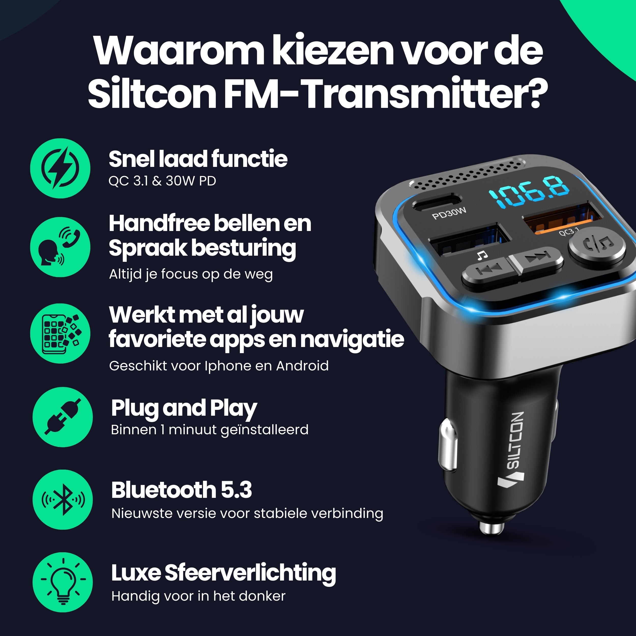 Siltcon Bluetooth FM Transmitter Auto - Siltcon