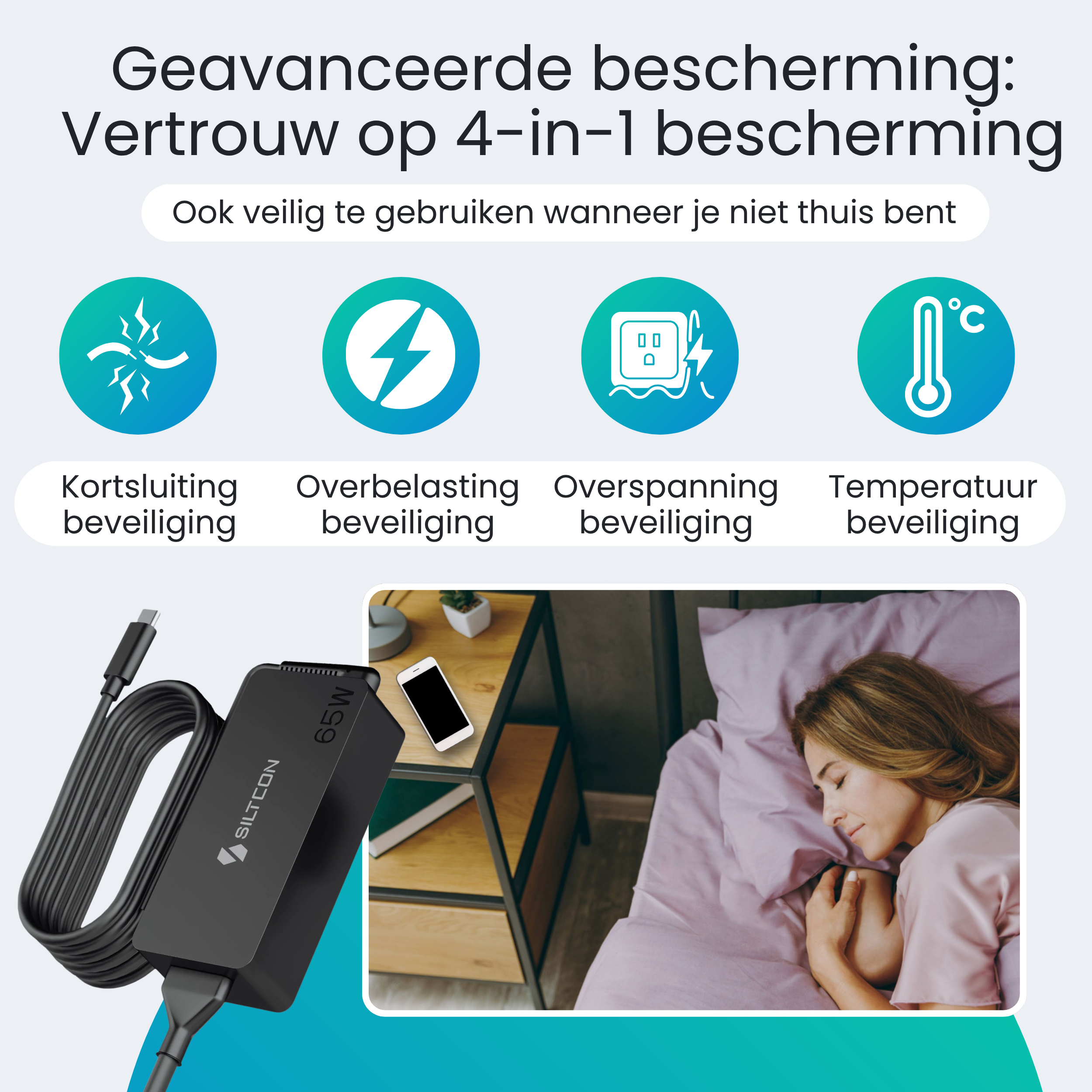 Siltcon 65W USB-C Adapter – Snelladen zonder gewicht – Universeel voor al je apparaten