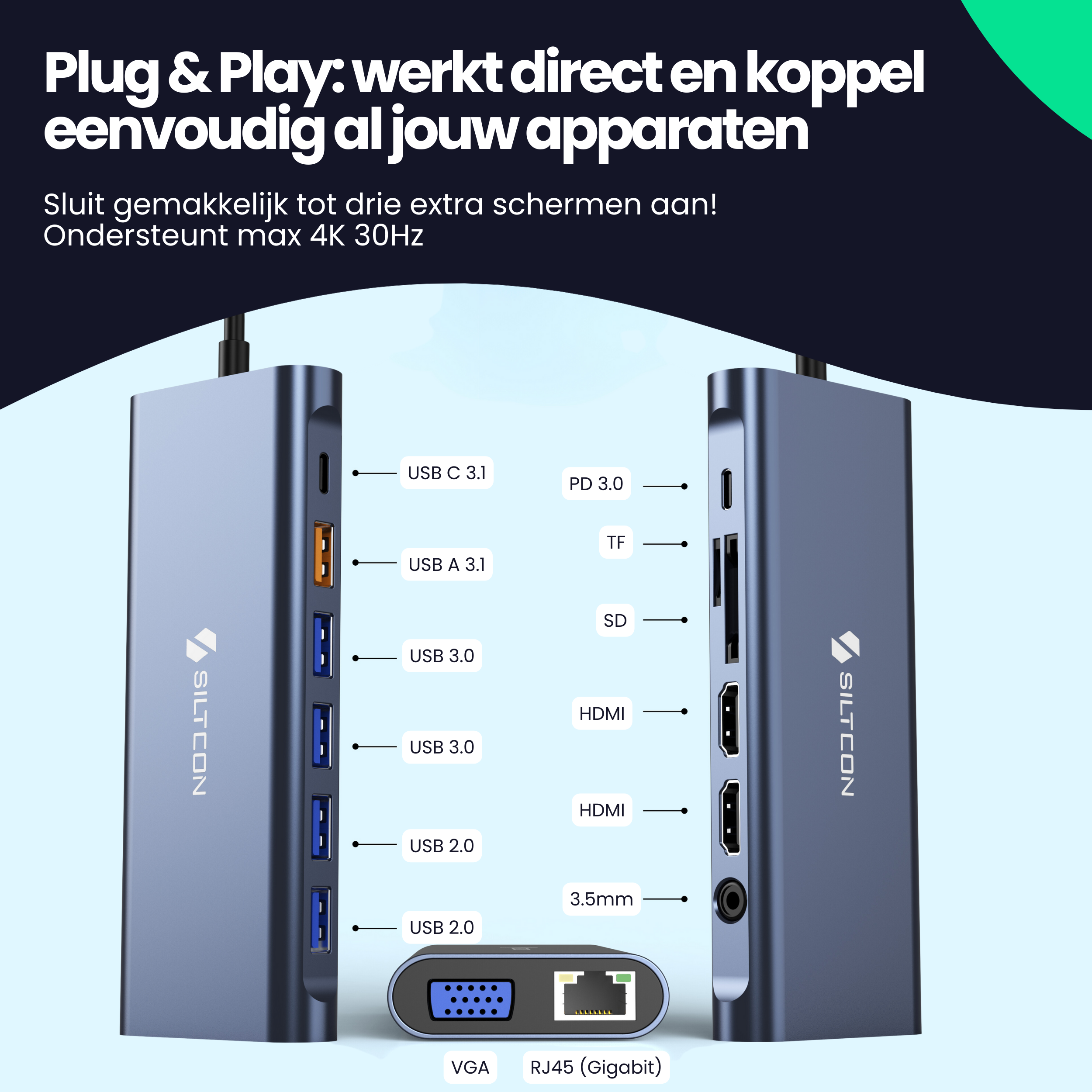 Siltcon 14-in-1 USB-C Hub – Laptop Docking Station - Siltcon