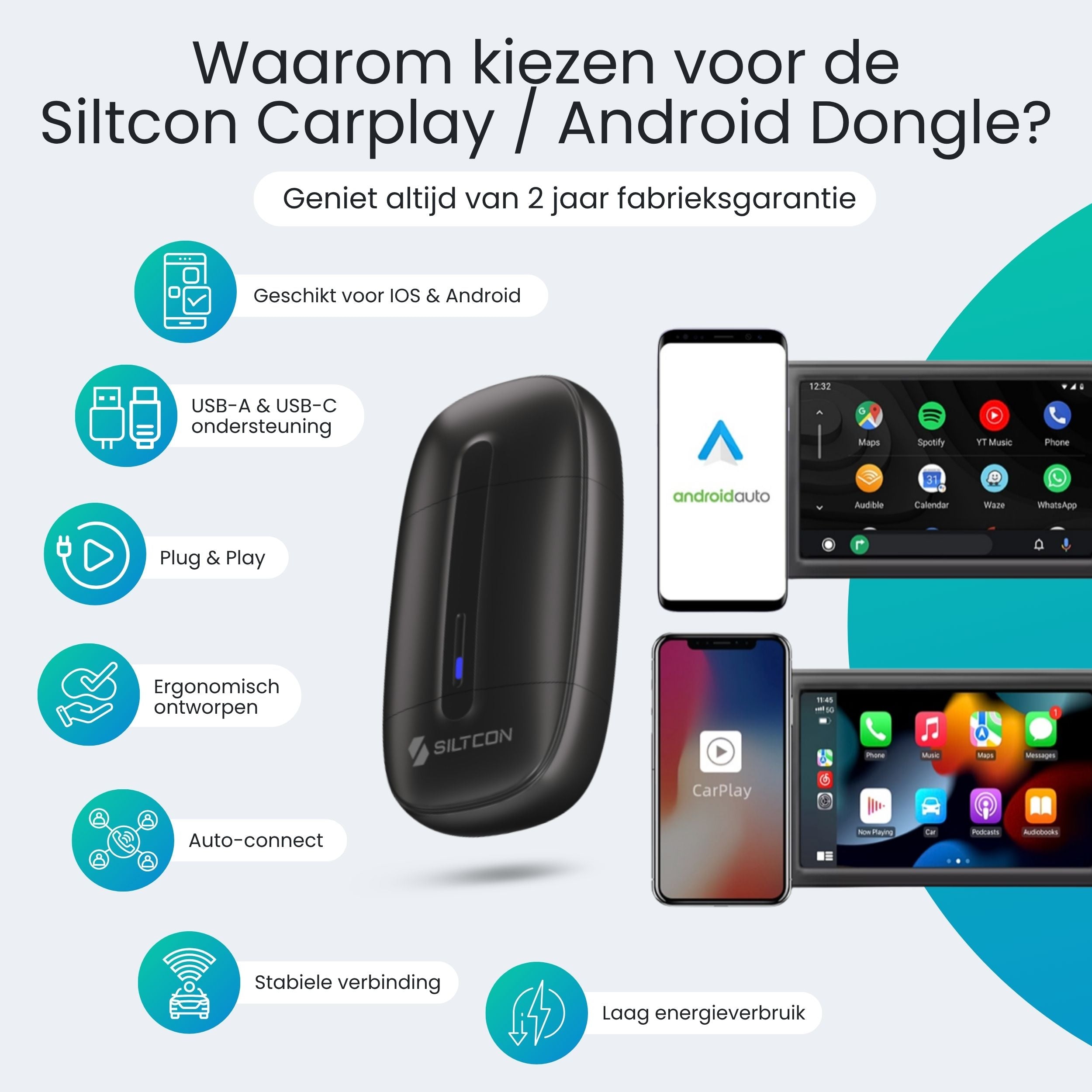 Siltcon® CarPlay Dongle – Draadloos CarPlay & Android Auto