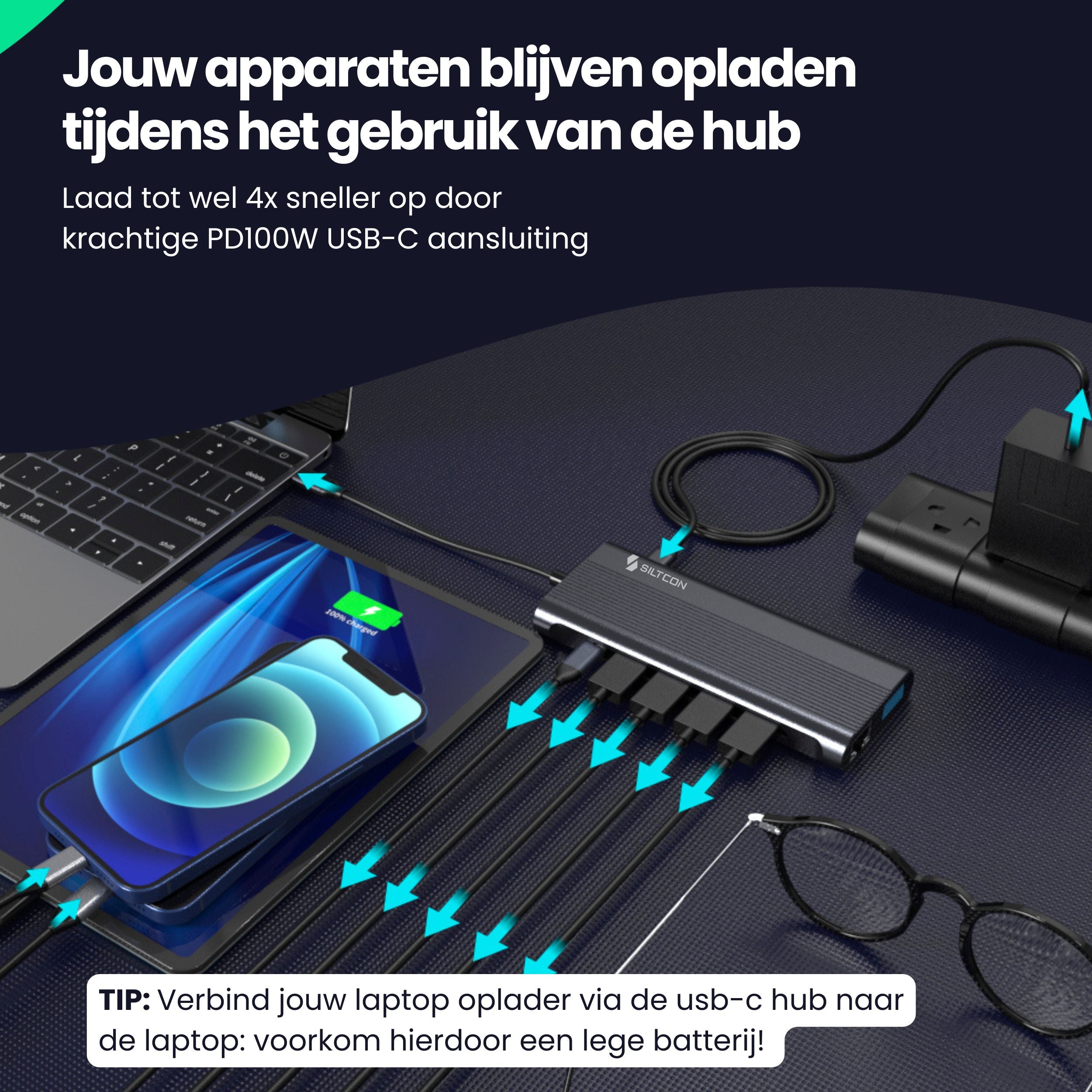 Siltcon® 13 in 1 USB C Hub - Docking Station Laptop + 100W