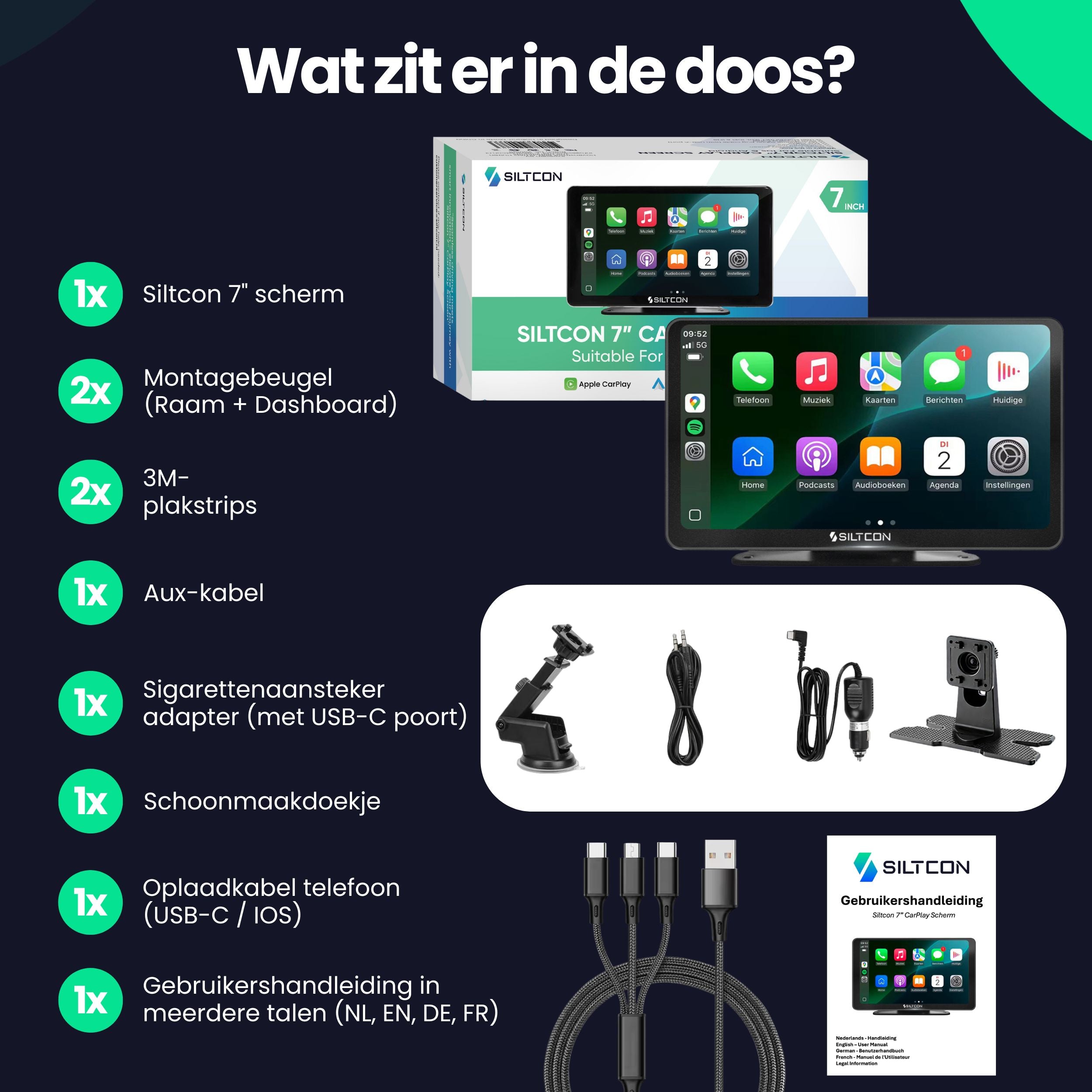 Siltcon CarPlay Scherm 7 Inch – Geschikt voor Apple & Android – Draadloos gebruik