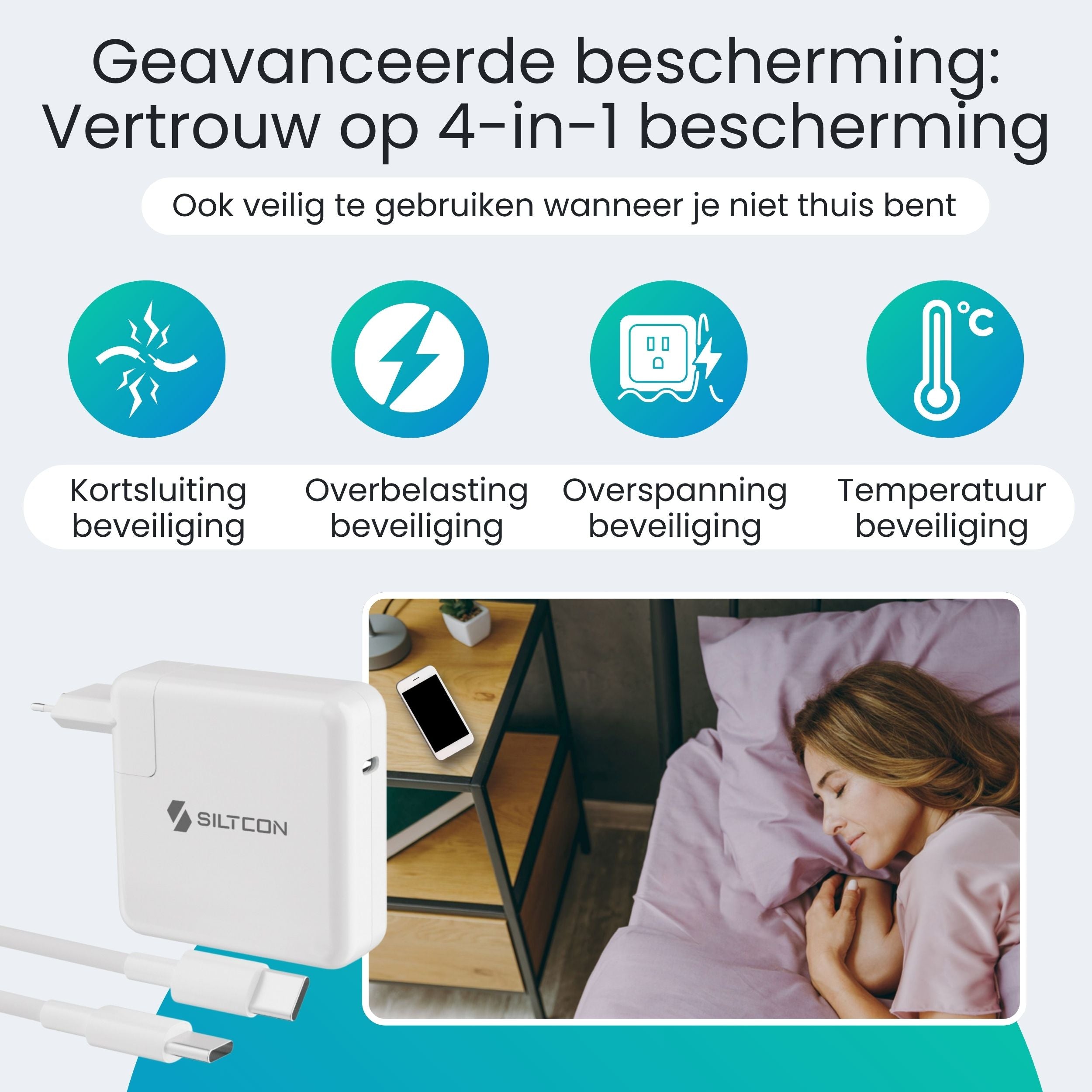 Siltcon USB-C Adapter 96W – Snellader MacBook, iPhone & Laptop