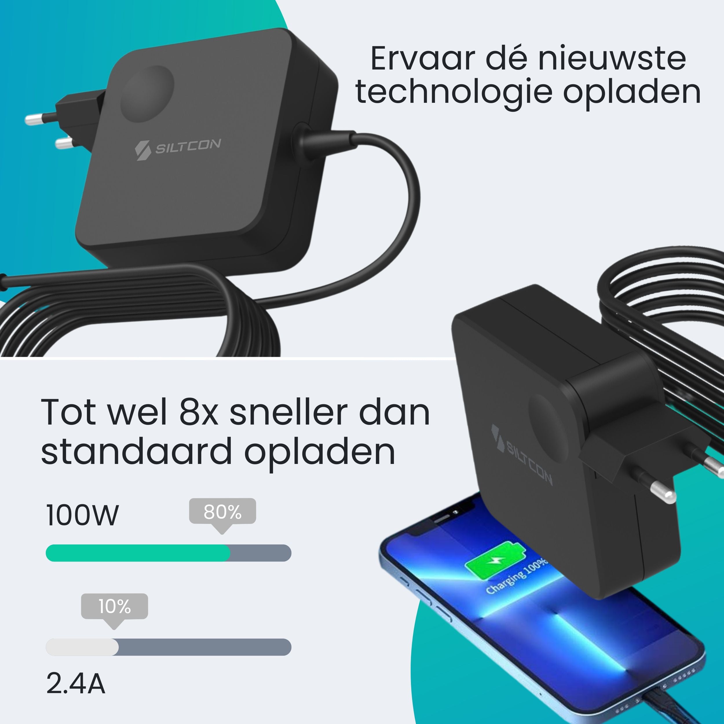 Siltcon 100W USB C Adapter – Snellader voor Laptop & Smartphone