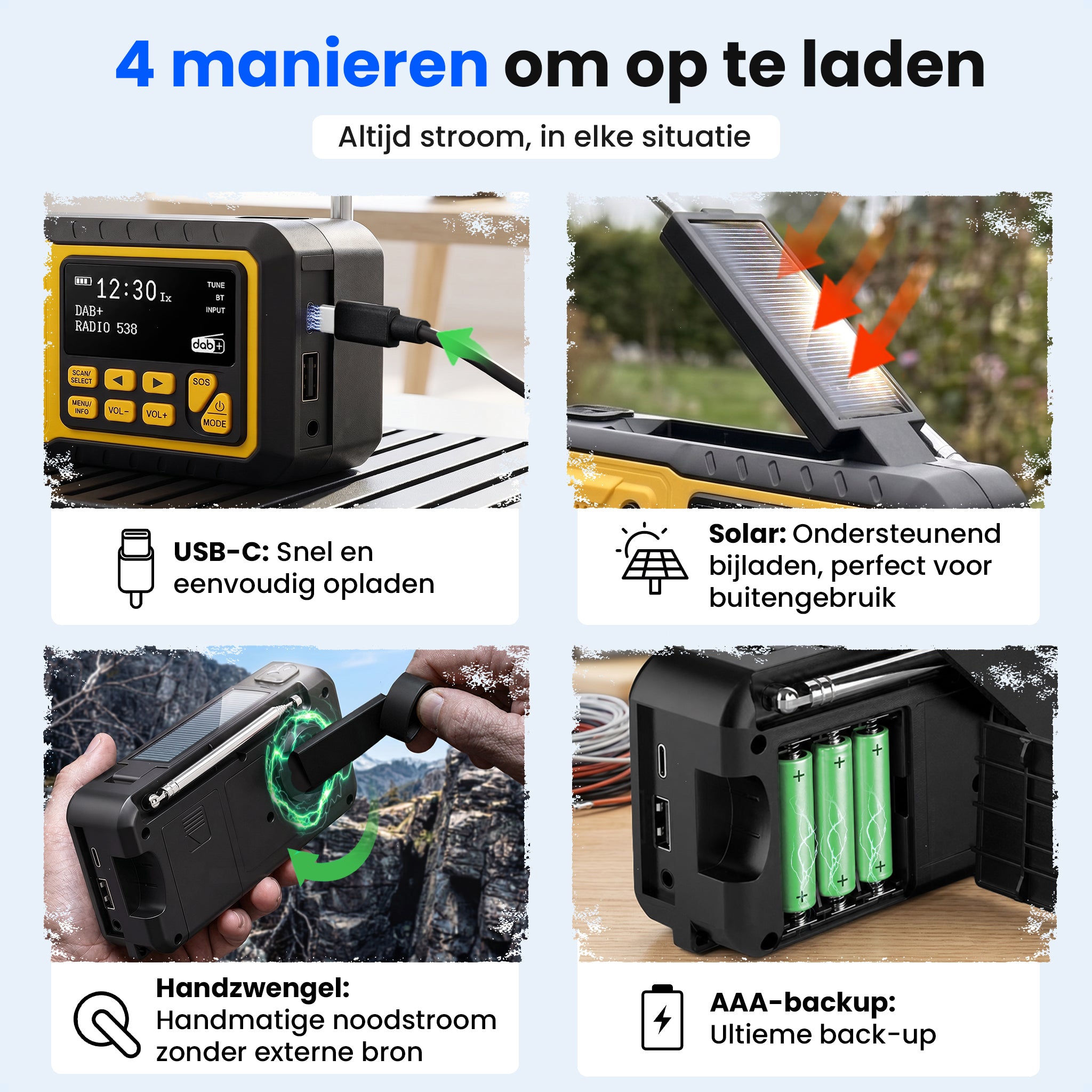 Siltcon® Noodradio DAB+ Opwindbaar – Solar Radio met Powerbank