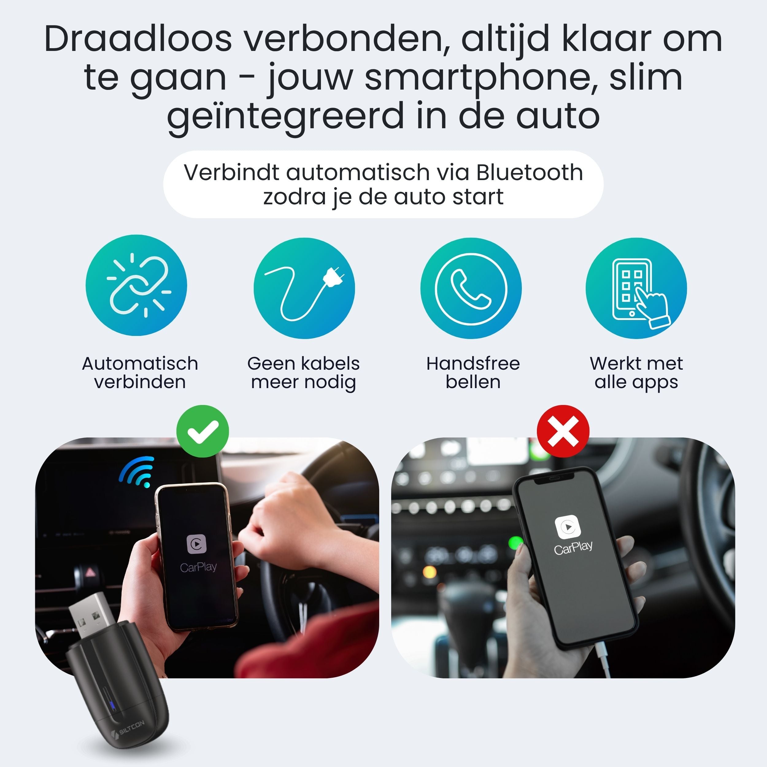 Siltcon® CarPlay Dongle – Draadloos CarPlay & Android Auto