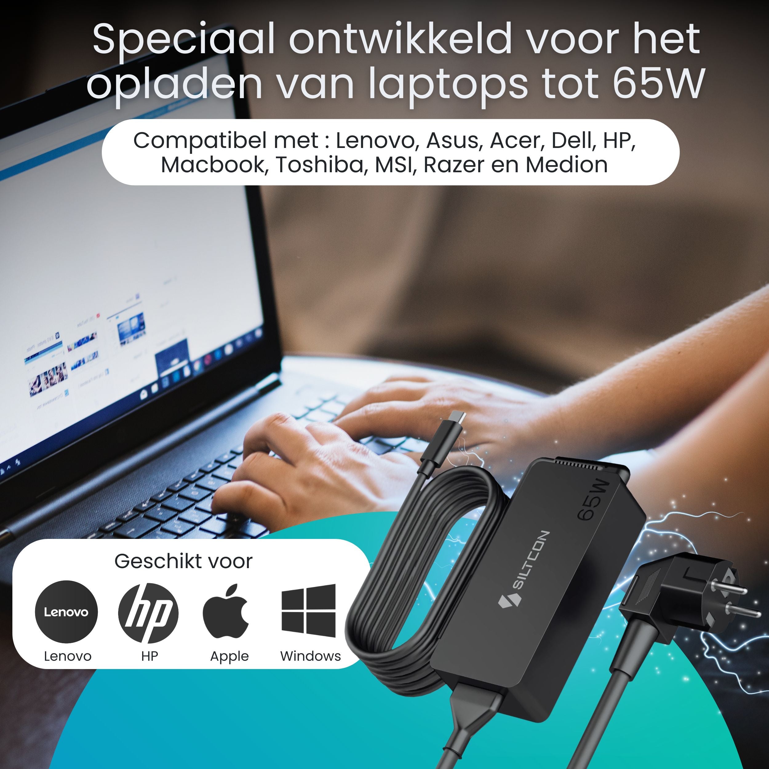 Siltcon 65W USB-C Adapter – Snelladen zonder gewicht – Universeel voor al je apparaten