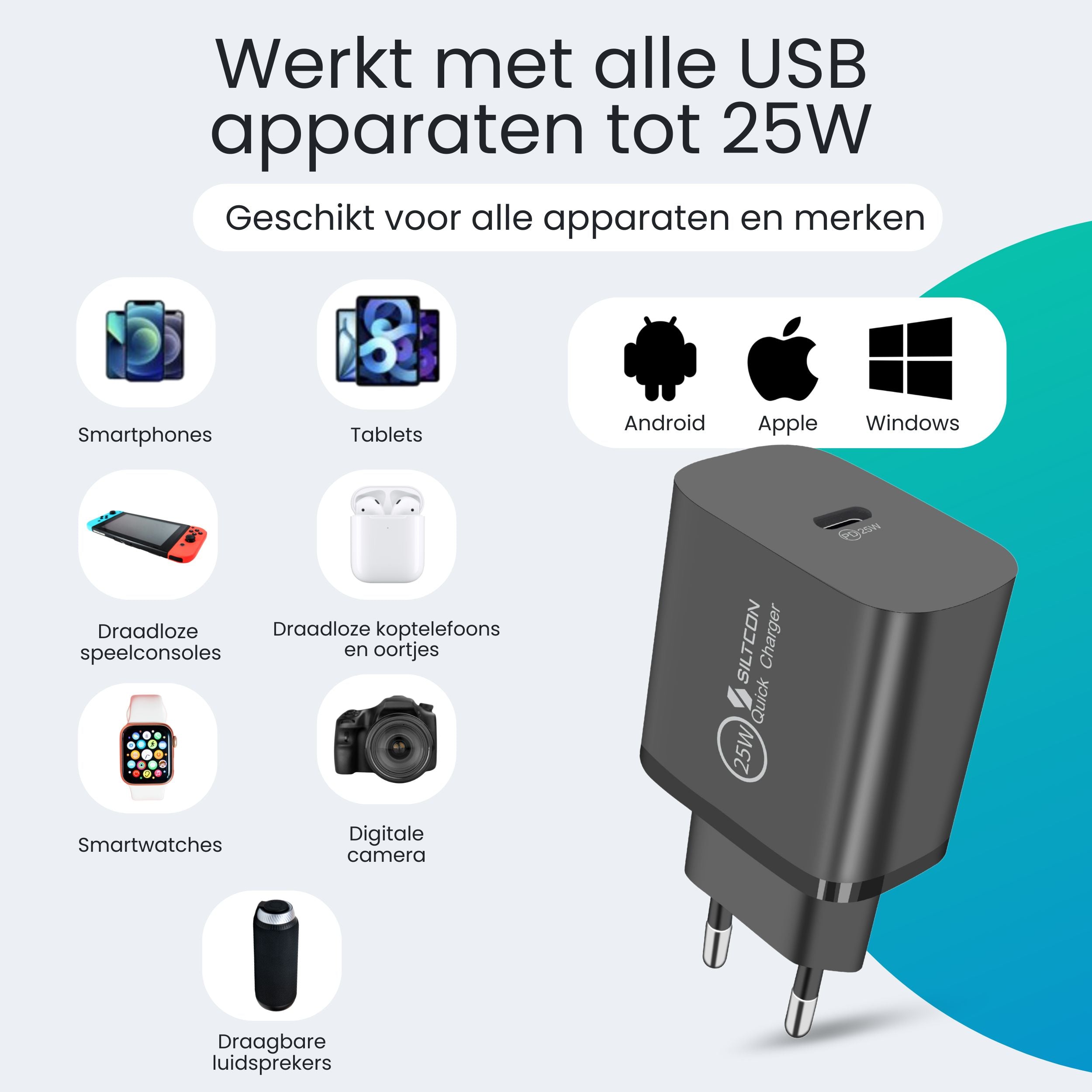 Siltcon 25W USB-C Snellader – Compact & Supersnel Opladen