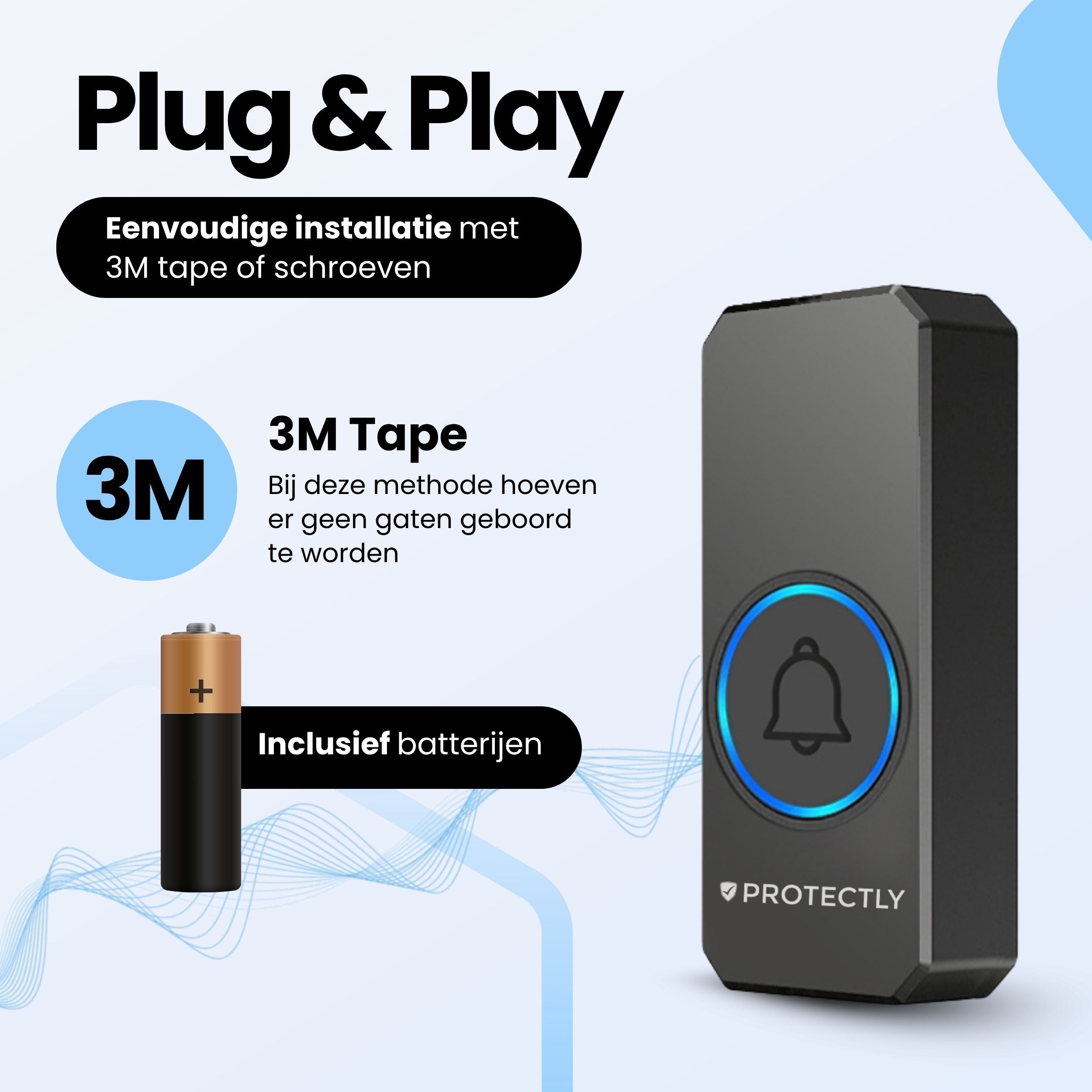 Protectly Draadloze Deurbel met 2 Ontvangers & LED-indicatie