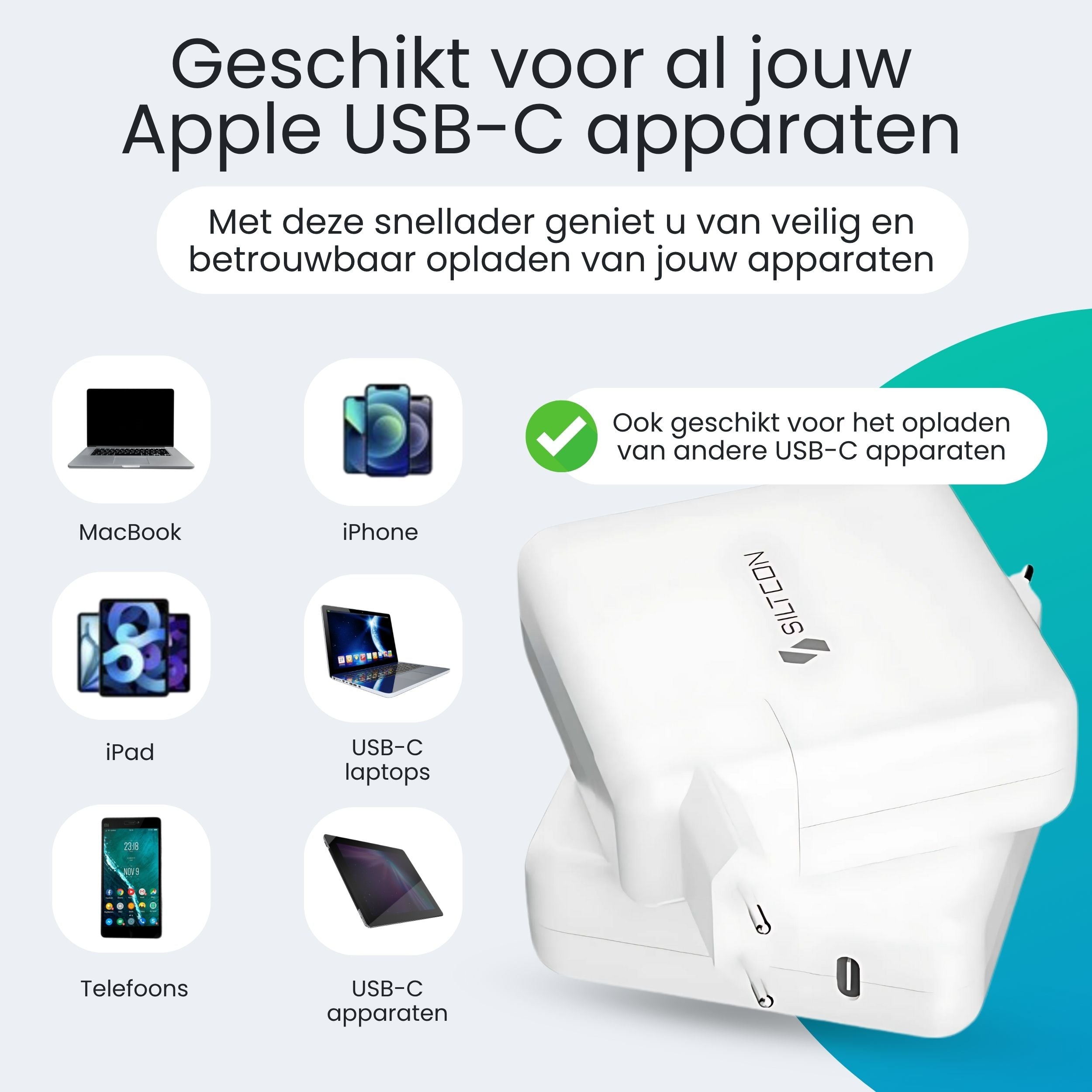 Siltcon USB-C Adapter 96W – Snellader MacBook, iPhone & Laptop