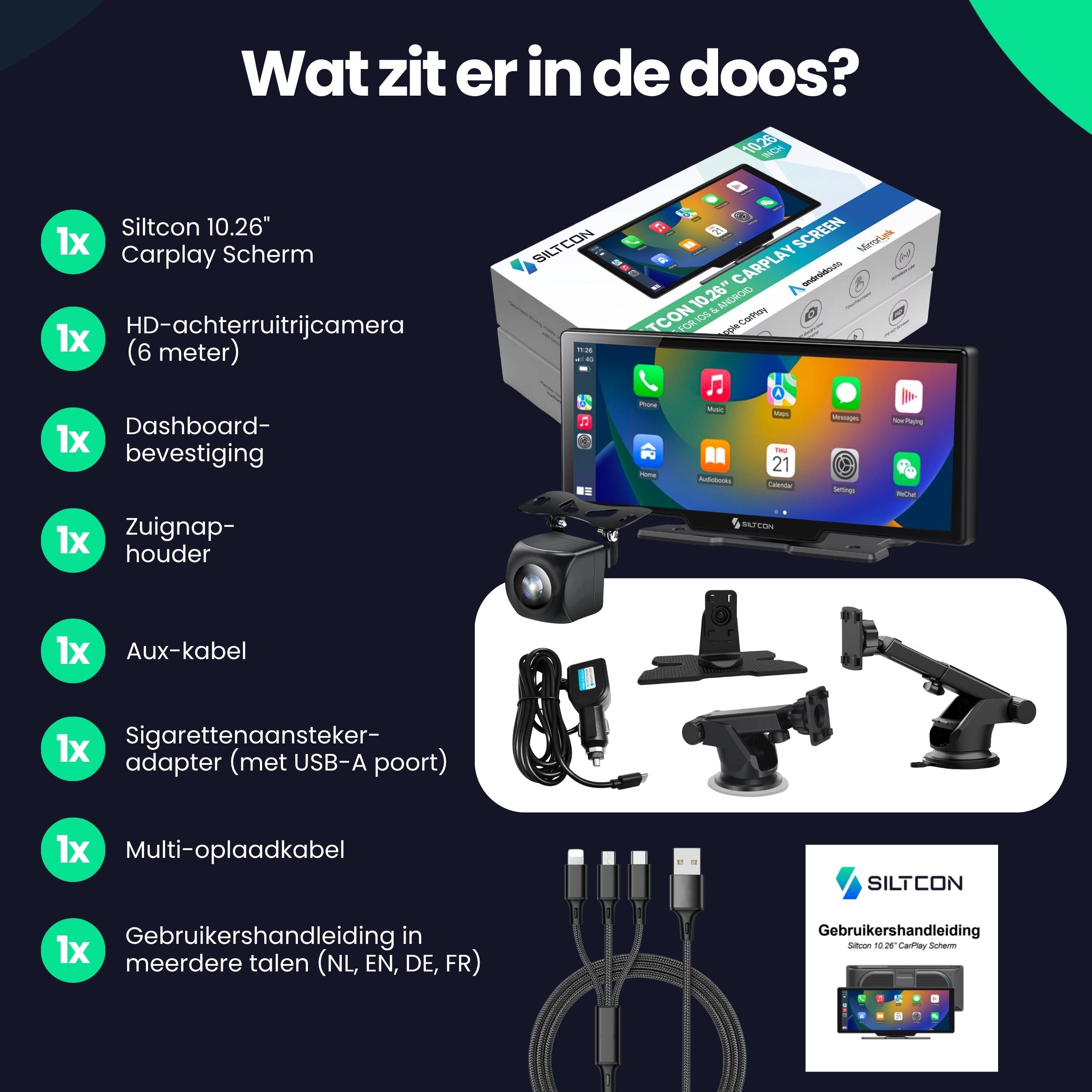 Siltcon 10.26” CarPlay Scherm – Draadloos voor iOS & Android