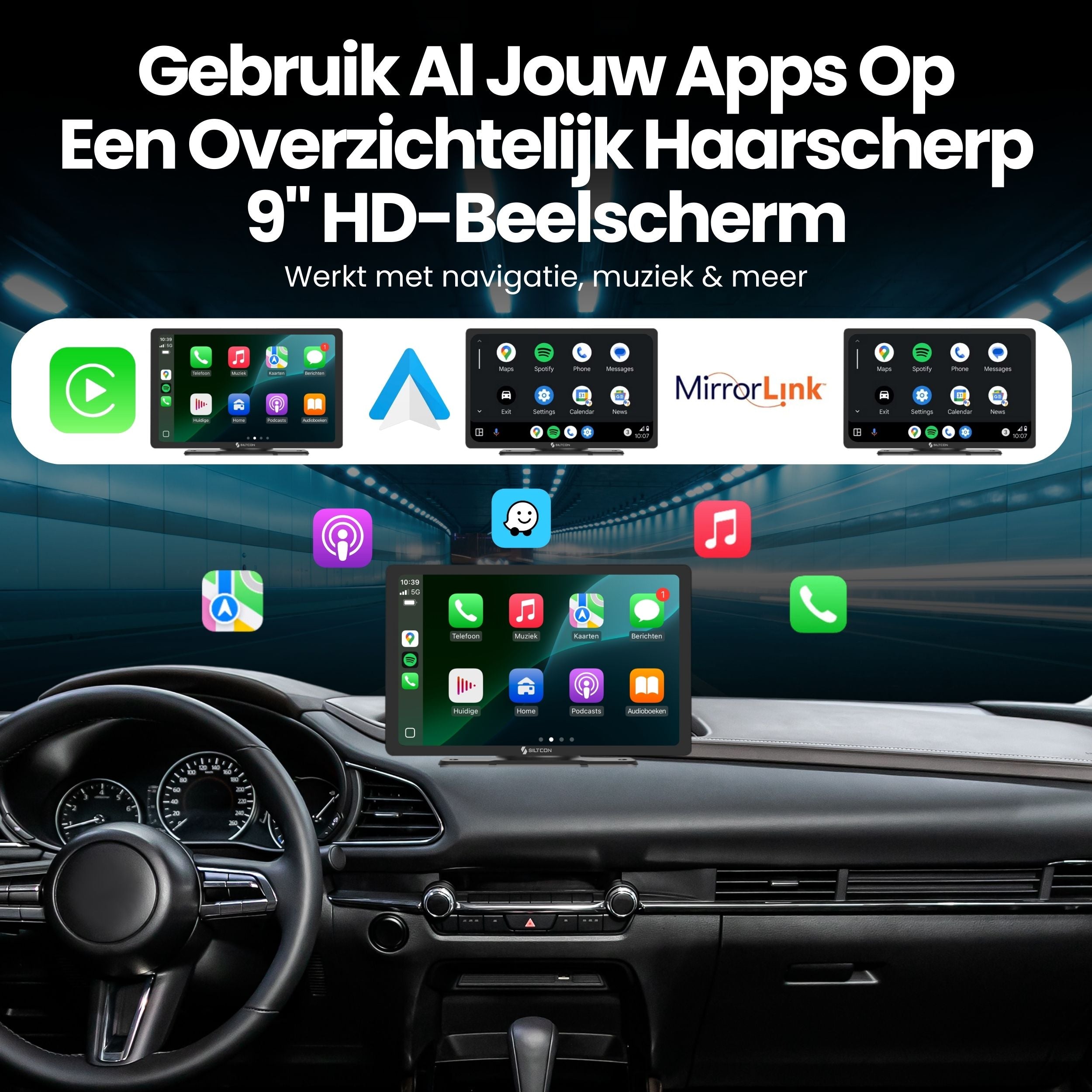Siltcon 9” Carplay Scherm / Android Auto