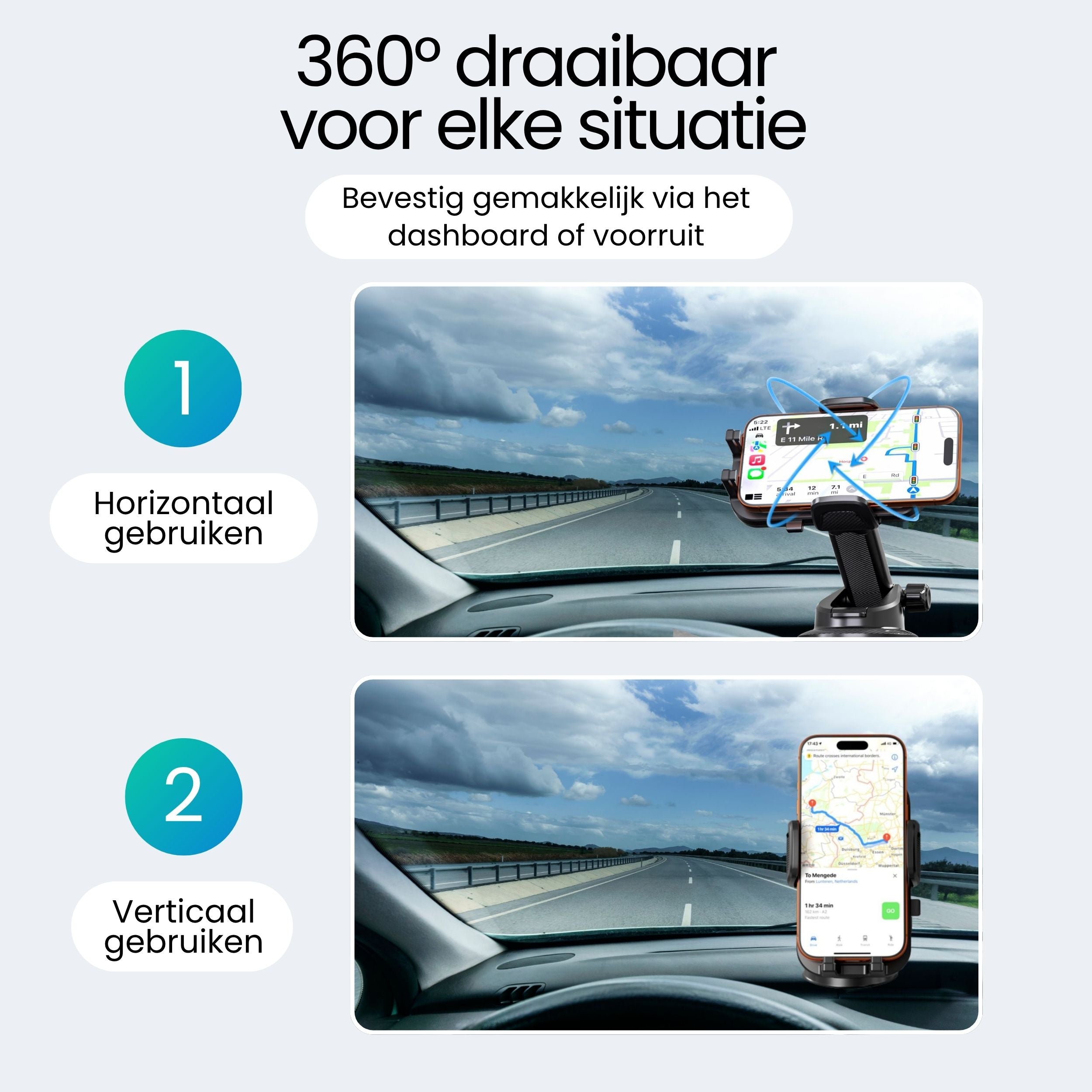 Siltcon Universele Telefoonhouder Auto – Zuignap Bevestiging & 360° Draaibaar