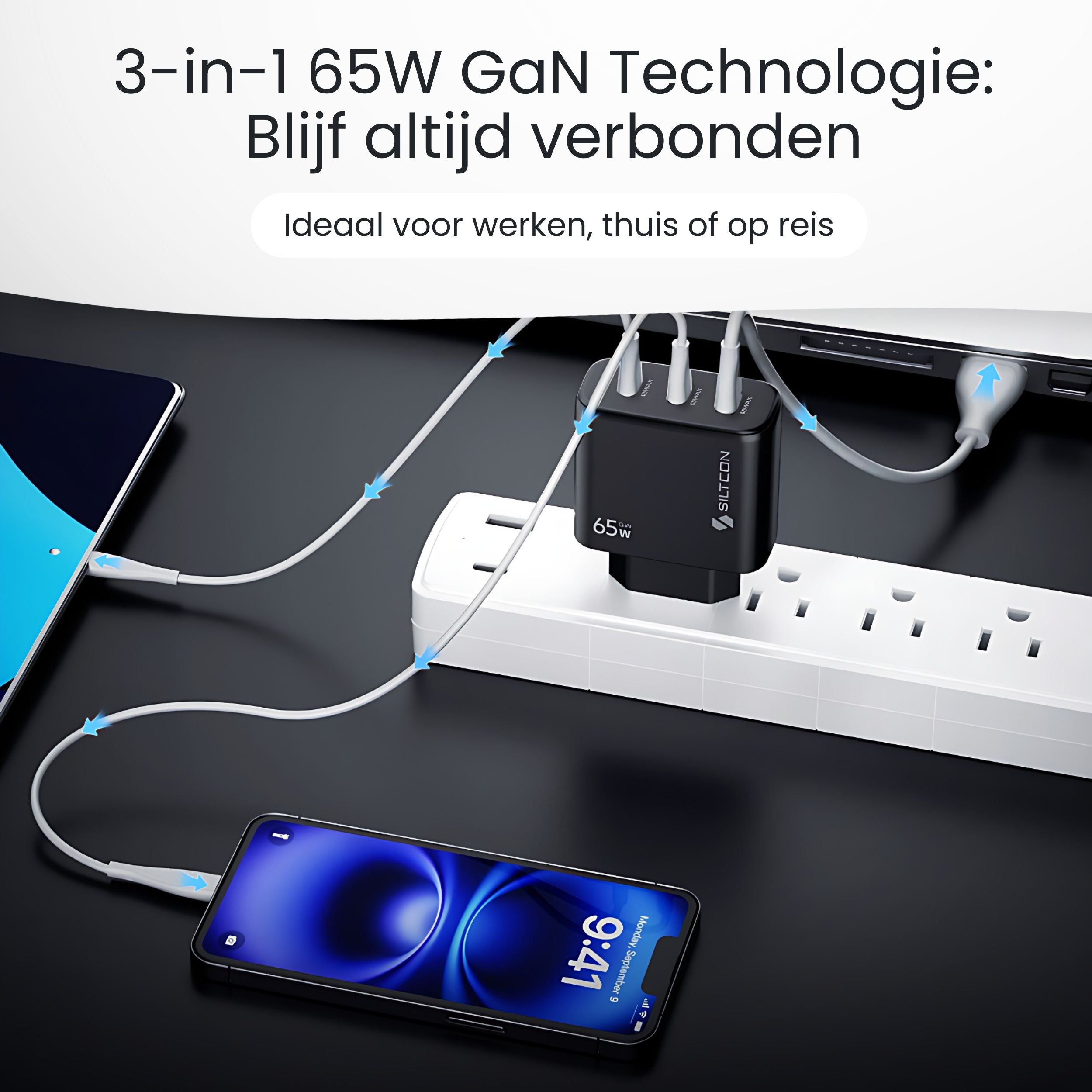 Siltcon 65W USB-C Adapter – Snellader voor Laptop & iPhone