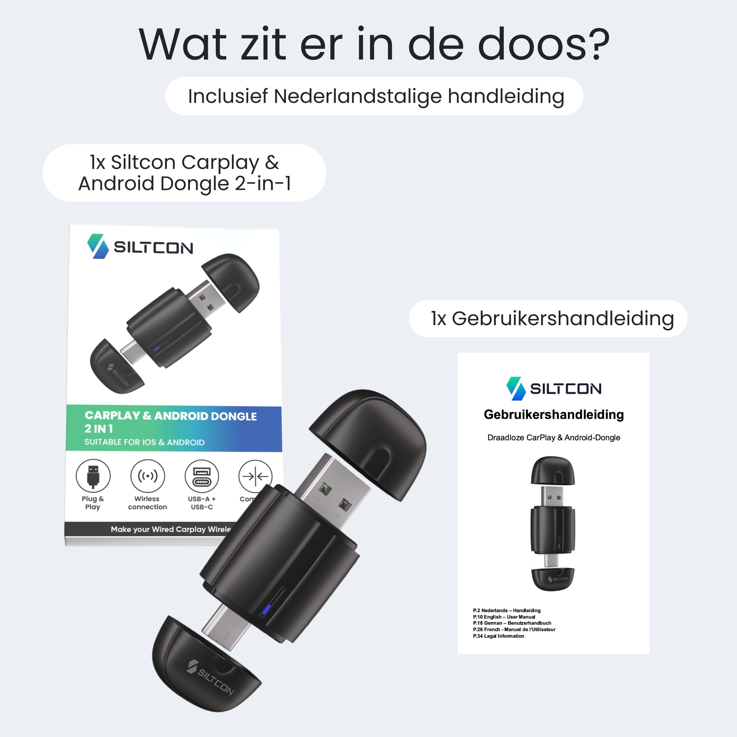 Siltcon® CarPlay Dongle – Draadloos CarPlay & Android Auto