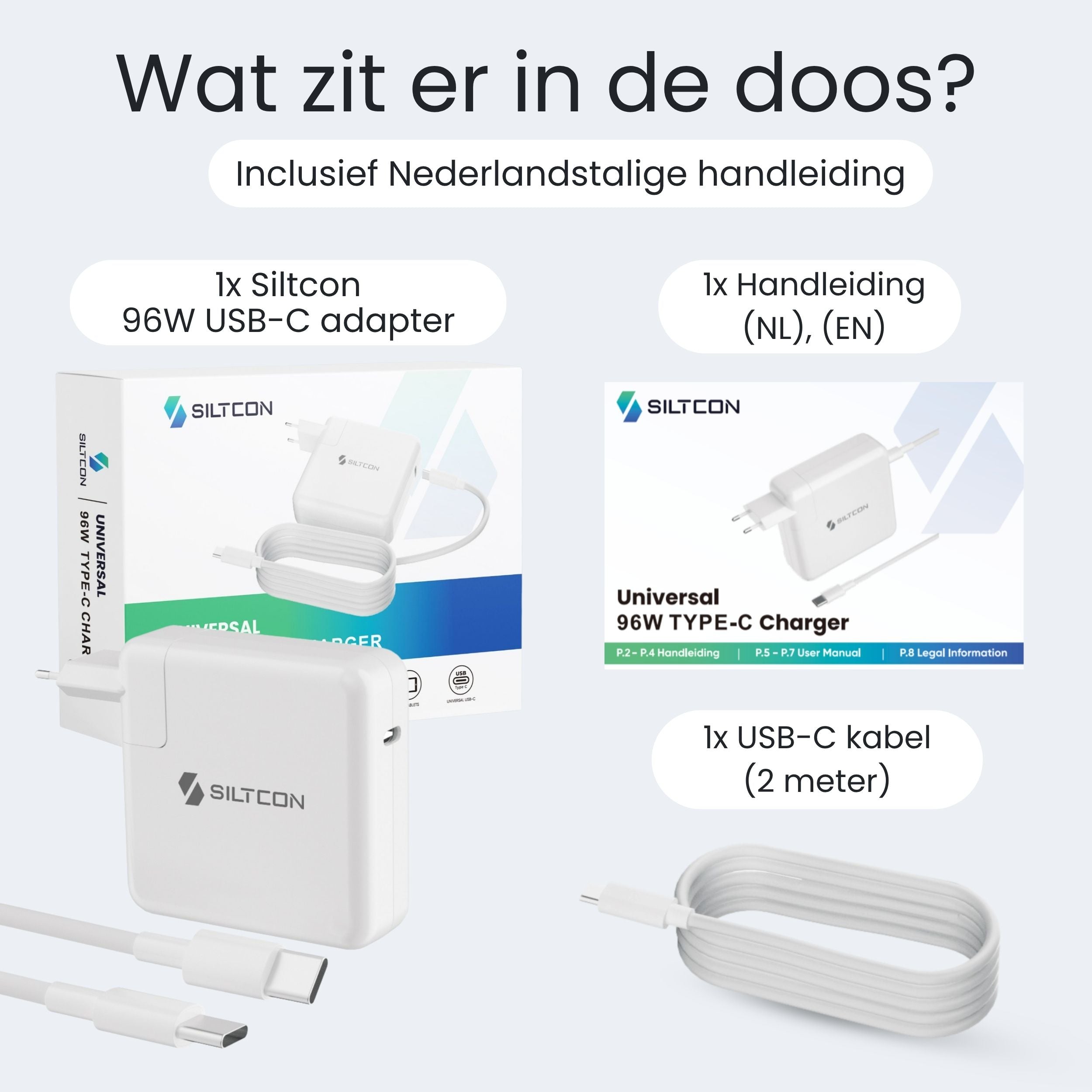 Siltcon USB-C Adapter 96W – Snellader MacBook, iPhone & Laptop