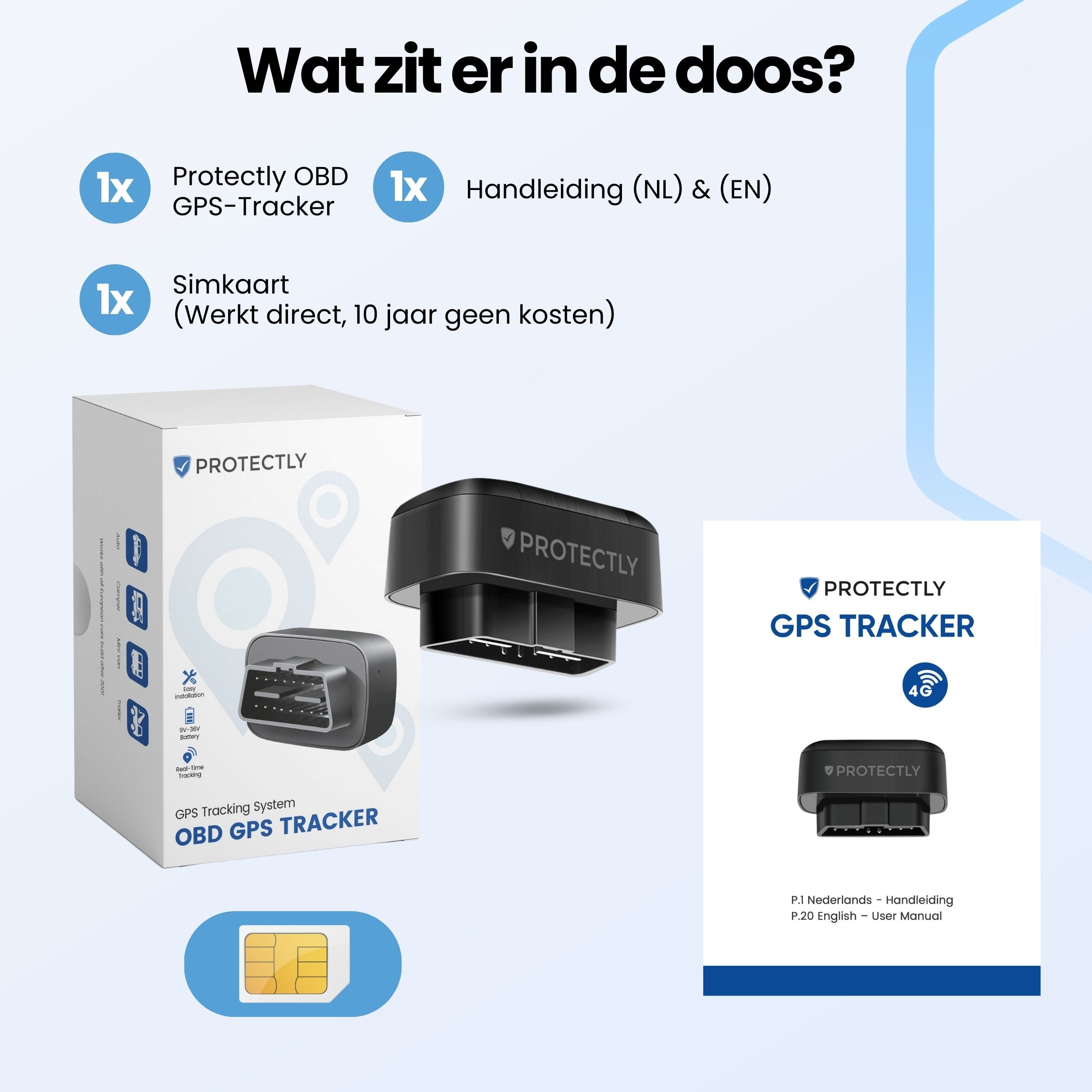 Protectly OBD GPS Tracker – Zonder Abonnement – 4G Tracking Auto