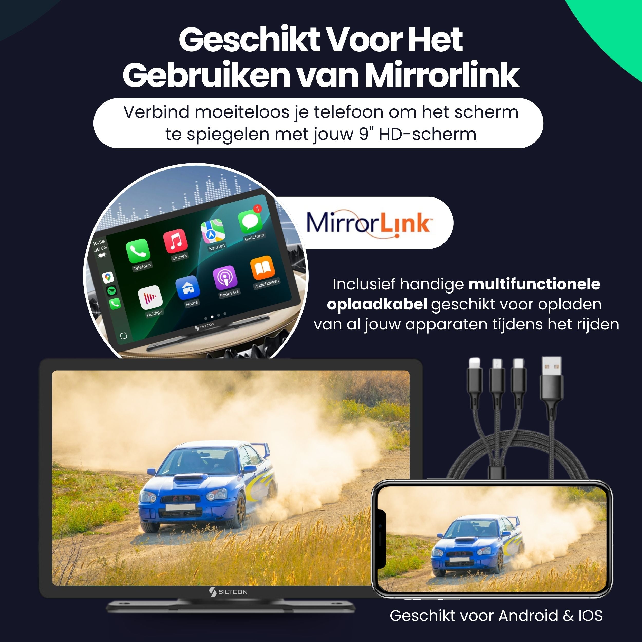 Siltcon 9” Carplay Scherm / Android Auto