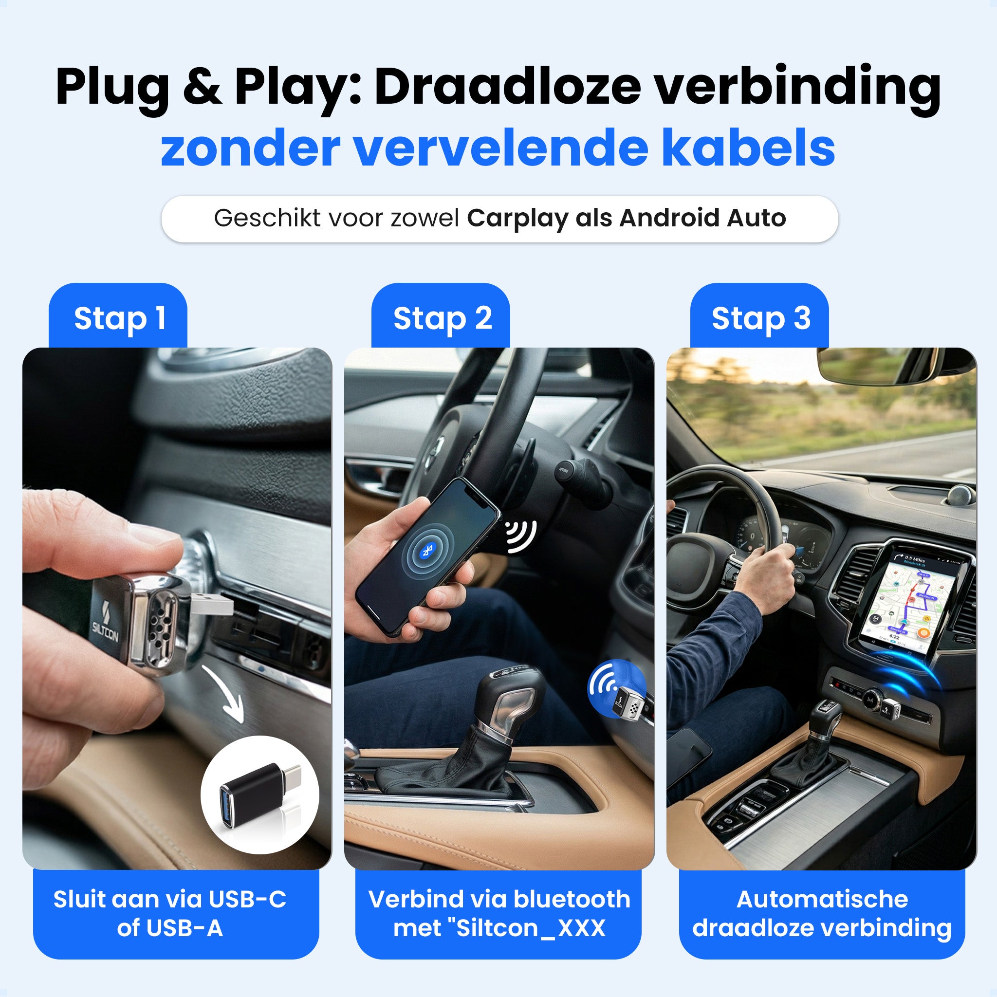 Siltcon® Ultra Compact 2-in-1 Geschikt voor Draadloos Carplay Dongle