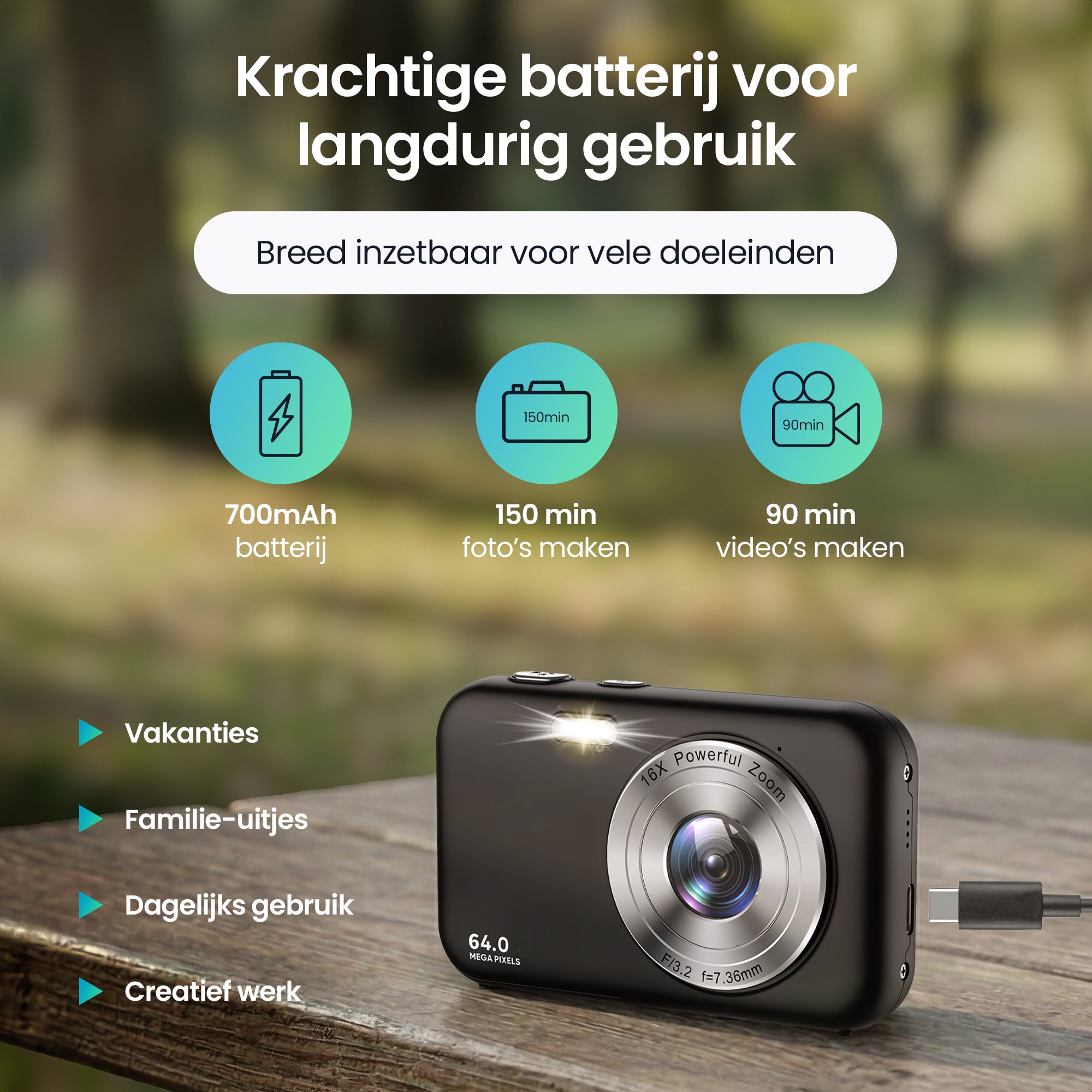 Siltcon® Digitale Camera - Full HD - 64 MP - Zwart
